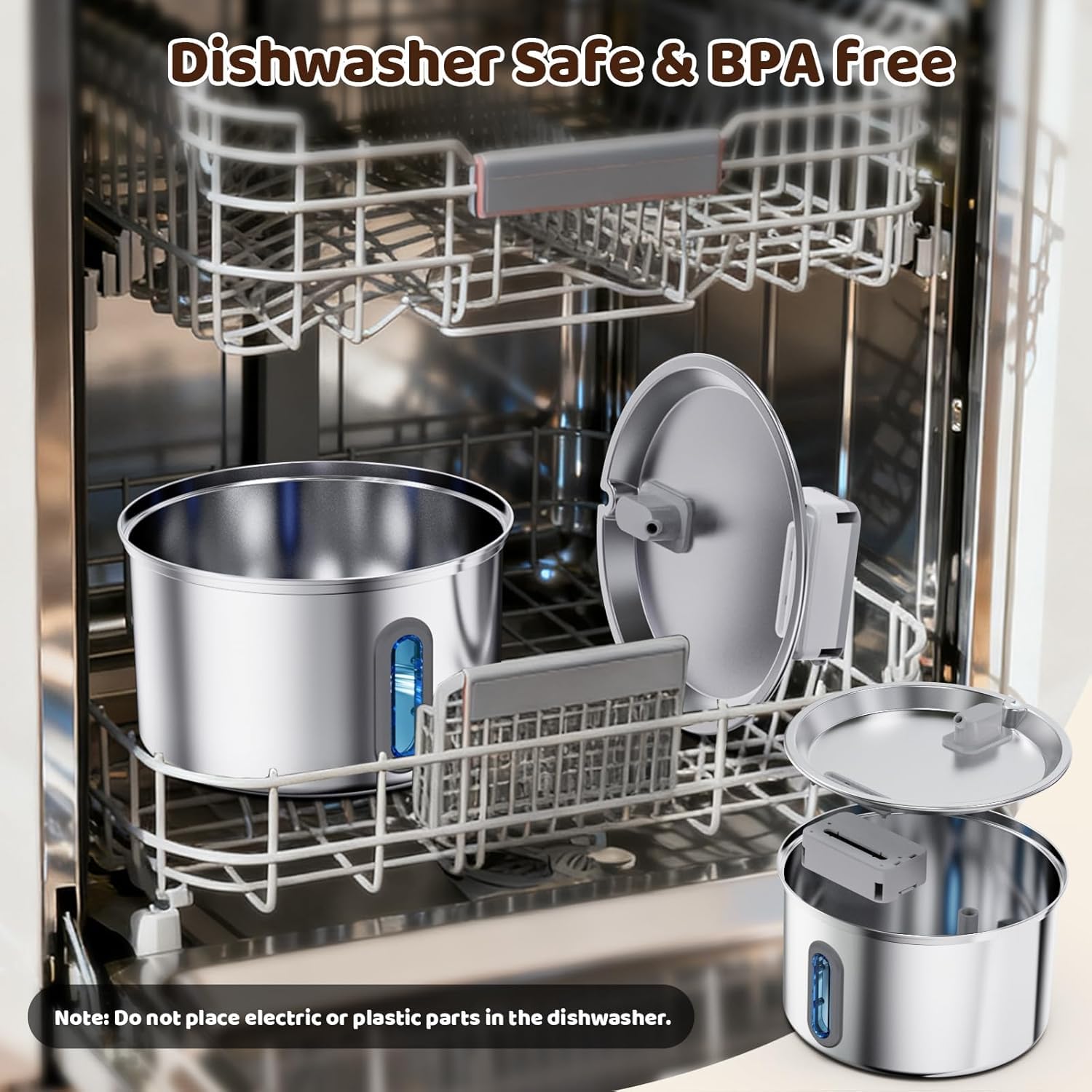 Cat Water Fountain Stainless Steel, 3.2L/108oz Pet Fountains for Drinking with Smart Quiet Pump and Large Water Level Window, Easy-to-Clean Automatic Pet Water Dispenser for Indoor Use - image 6