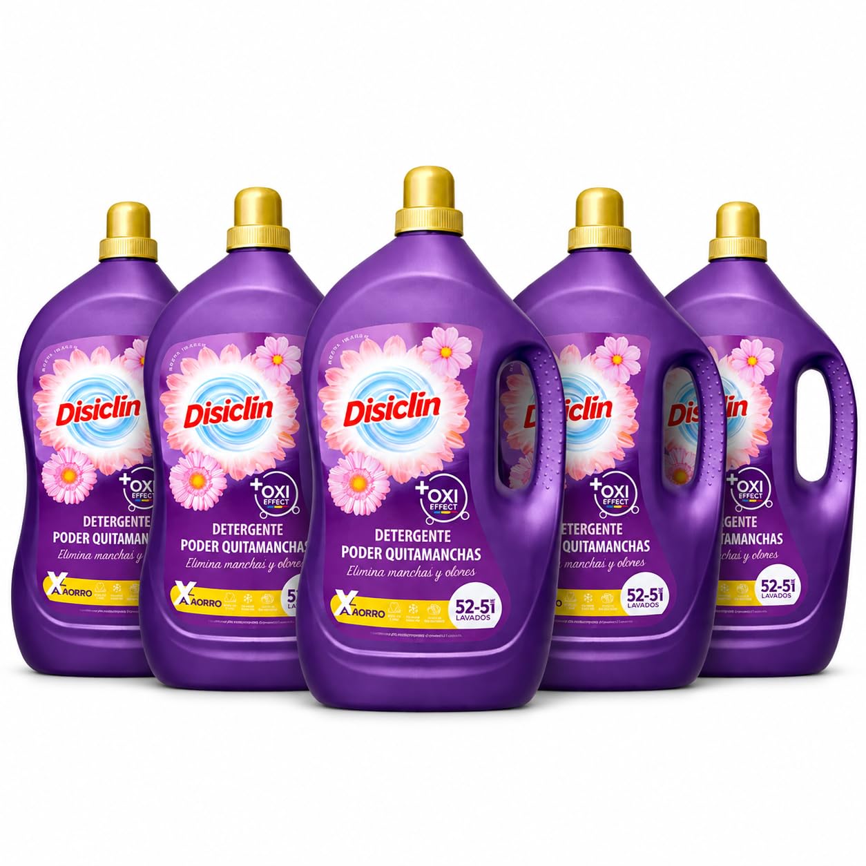 Disclin Detergente Líquido Oxi Effect 52+5 Lavados | Poder Quitamanchas con Oxígeno Activo | Limpieza Profunda y Frescor Duradero | Apto para Ropa Blanca y de Color | Pack 5 Unidades | Rasmacor