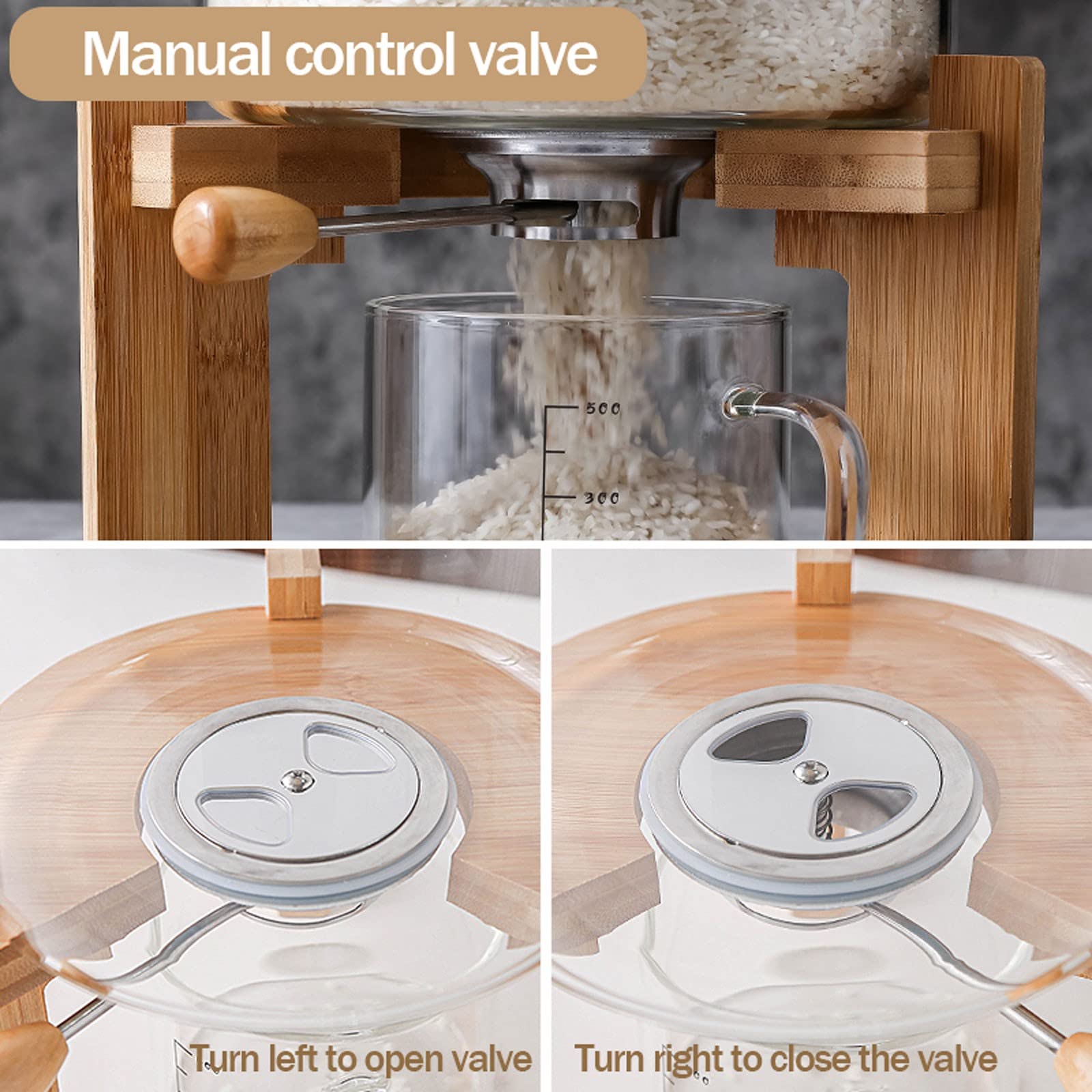 Hohe Kapazität Müslispender, 5/7.5L, Feuchtigkeitsfest Küchen Vorratsglas mit Deckel, Glas Reisspender für Getreide Frisch und Trocken Halten, 500ml Messbecher aus Glas(Size:7.5L)