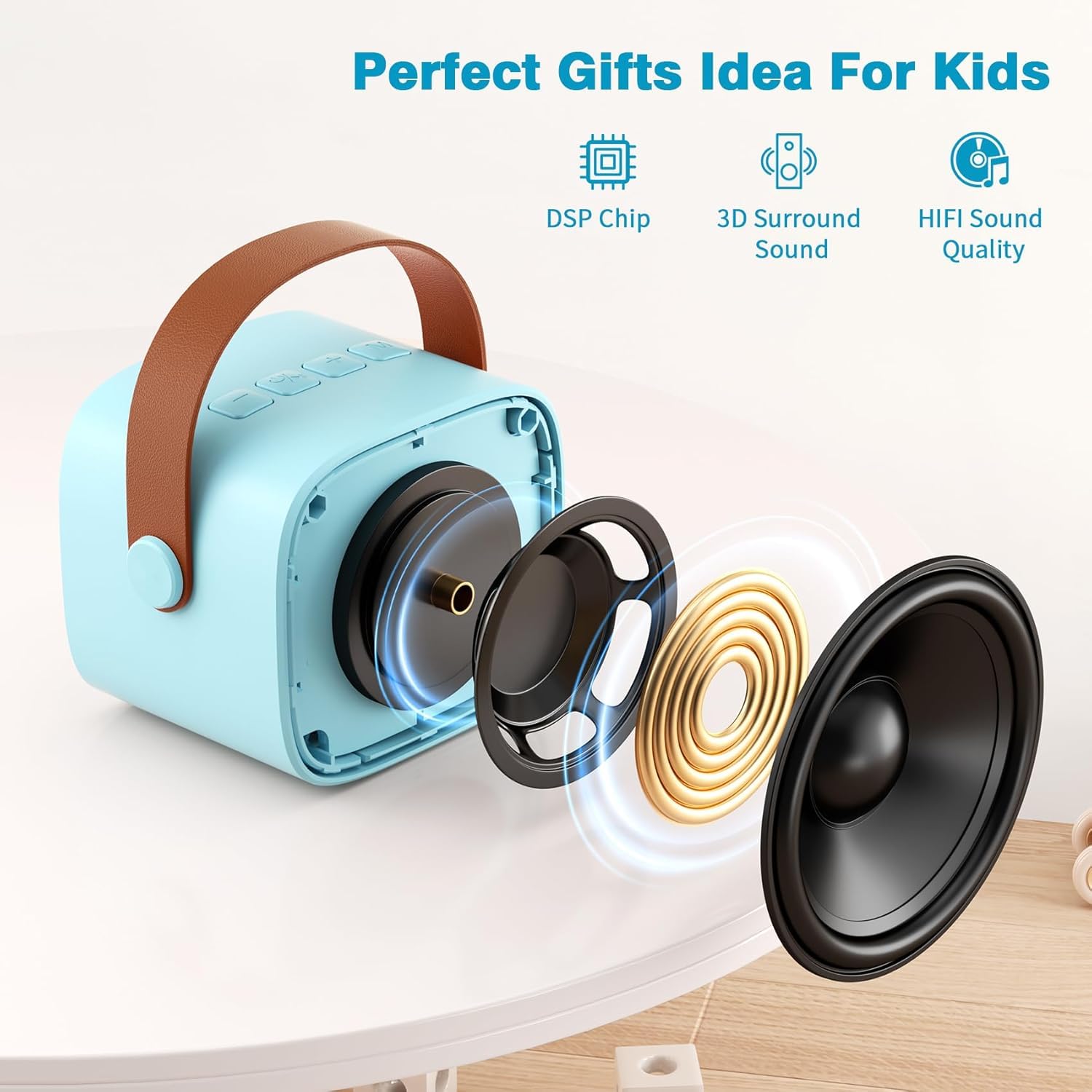 Mini Karaoke Bluetooth Bambini con 2 Microfoni Wireless, Portatile Regalo Compleanno 3-12+ Anni (blu)