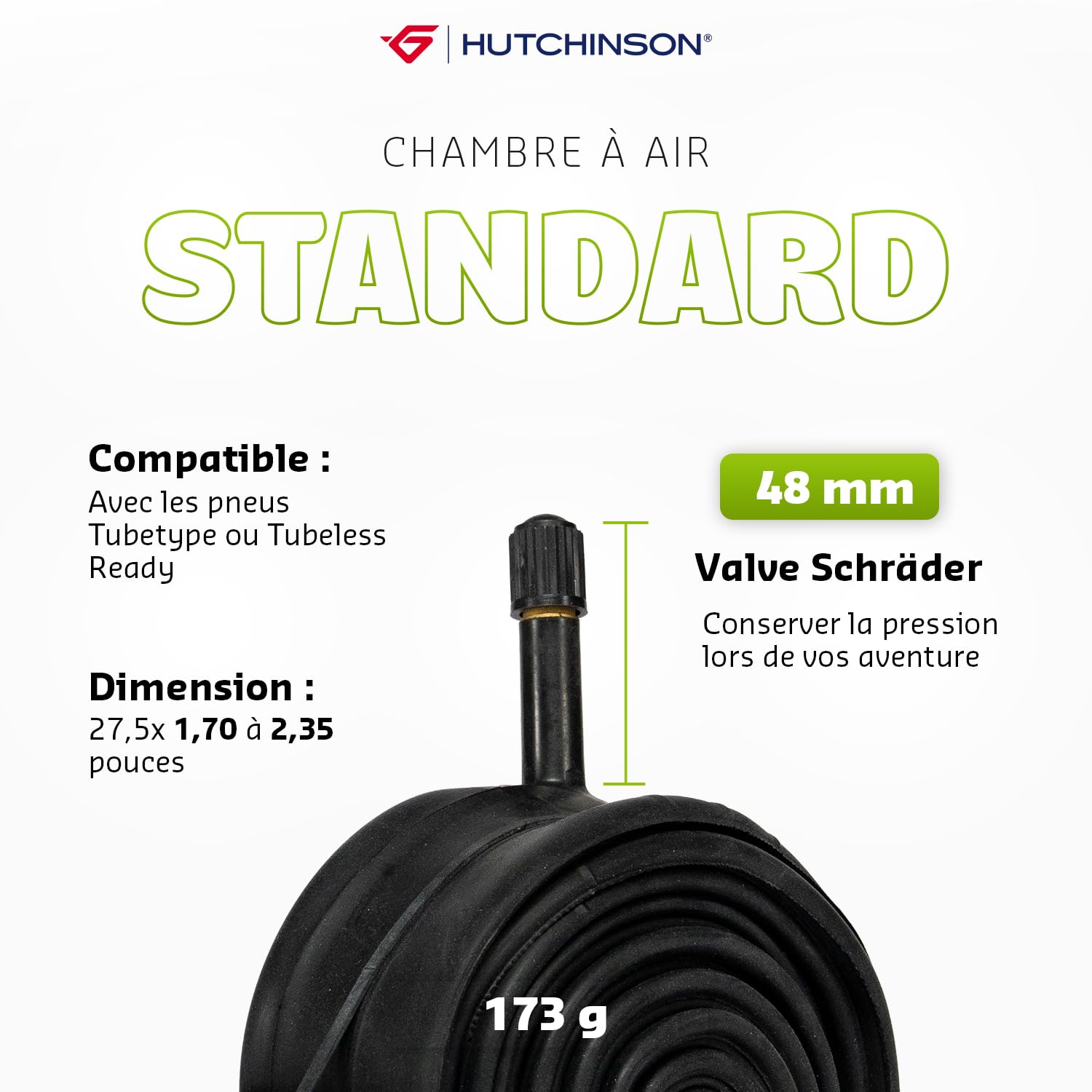 Hutchinson Chambre 27.5 x 1.7-2.35 VF Schrader Lot de 2, Noir