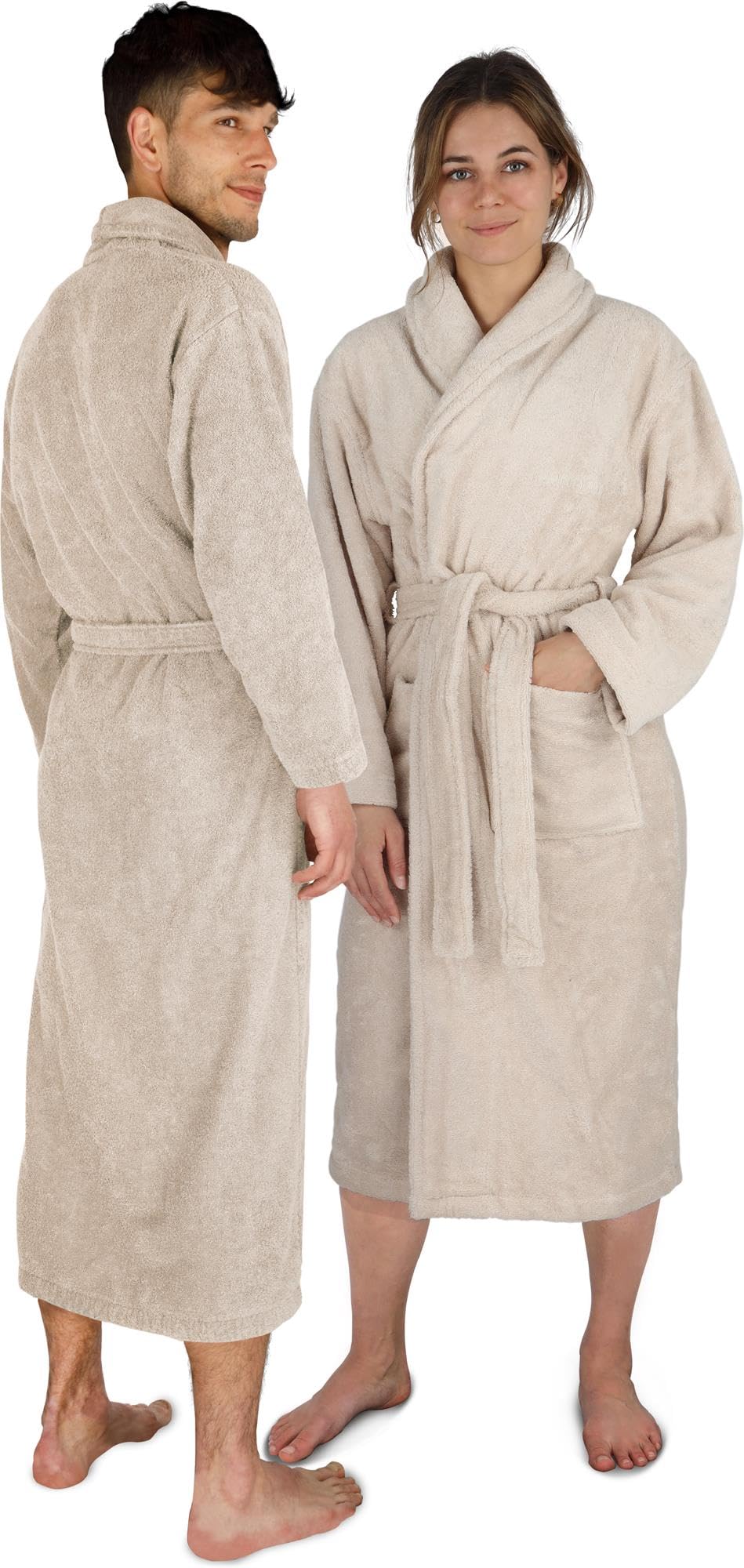 normani Damen und Herren Frottee Baumwoll Bademantel - Saunamantel aus extra dicker Baumwolle 450 g/m² - wadenlanger Morgenmantel