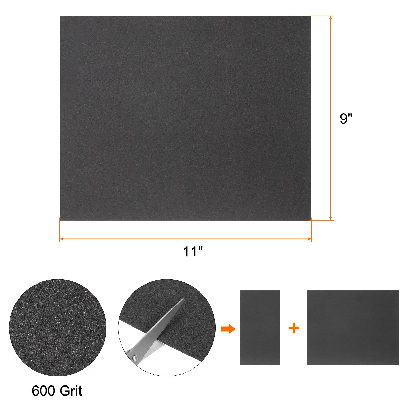 QUARKZMAN 100pcs Papier De Verre Grain 600 9 x 11 Pouces Dos C En Carbure De Silicium Abrasif Feuilles De Ponçage Humide Sec Pour Finition Bois, Ponçage Métal, Polissage Automobile