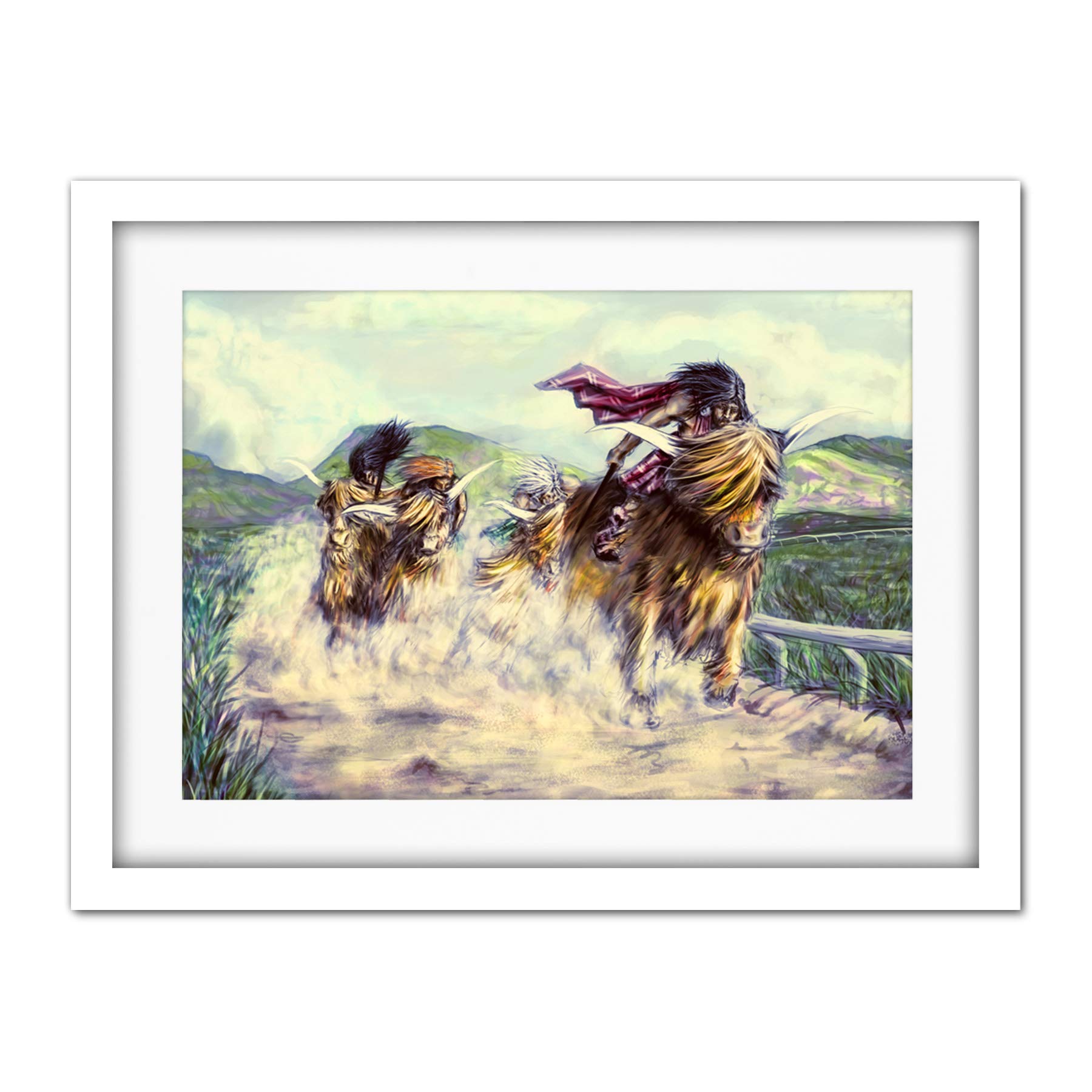 Wee Blue Coo Scottish Highland Cow Race Artwork Framed Wall Art Print 18X24 Inch