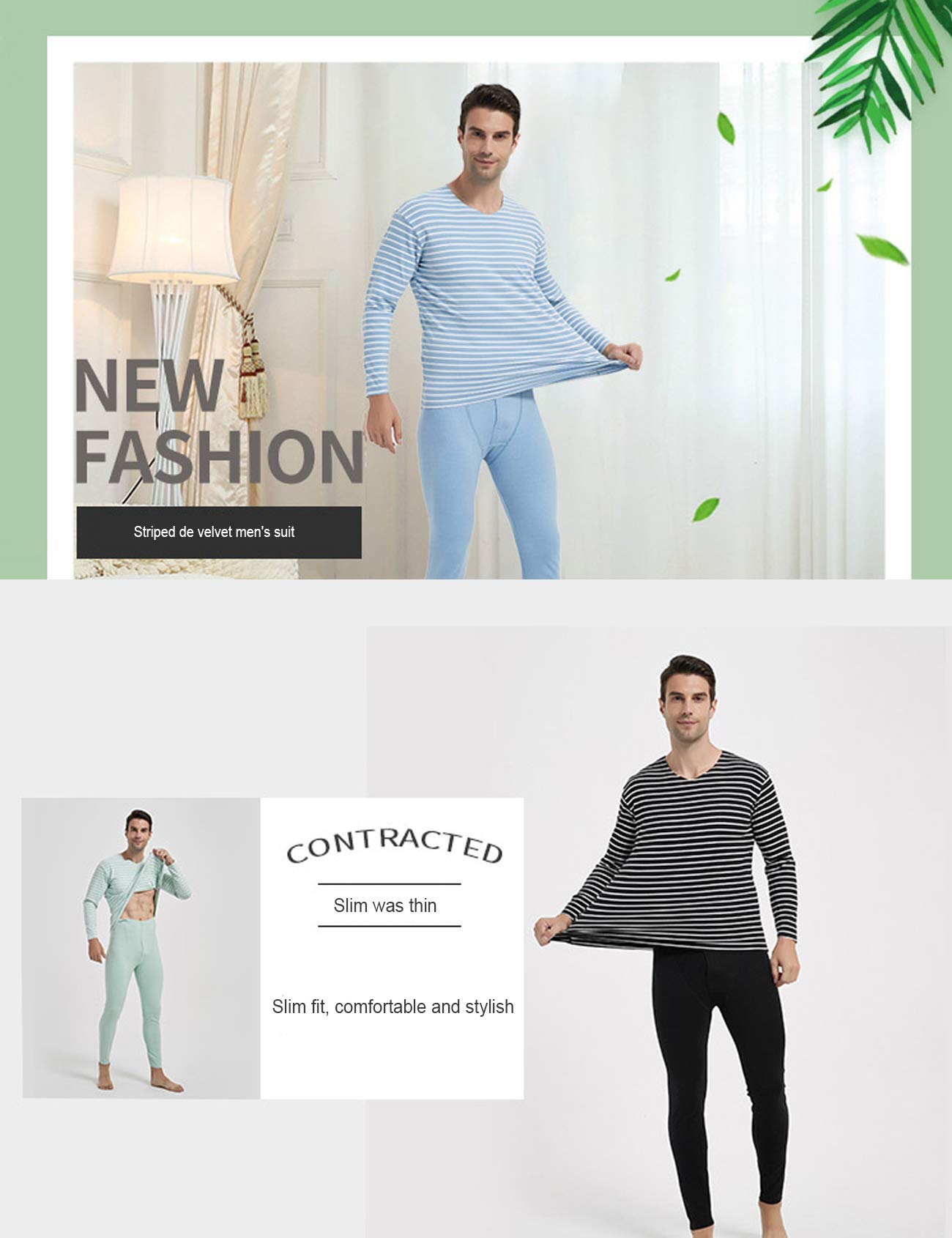 Legou Men's Long Johns V-Neck Constant Temperature Thermal Underwear Sets with Fleece Lined Bule XXXXL