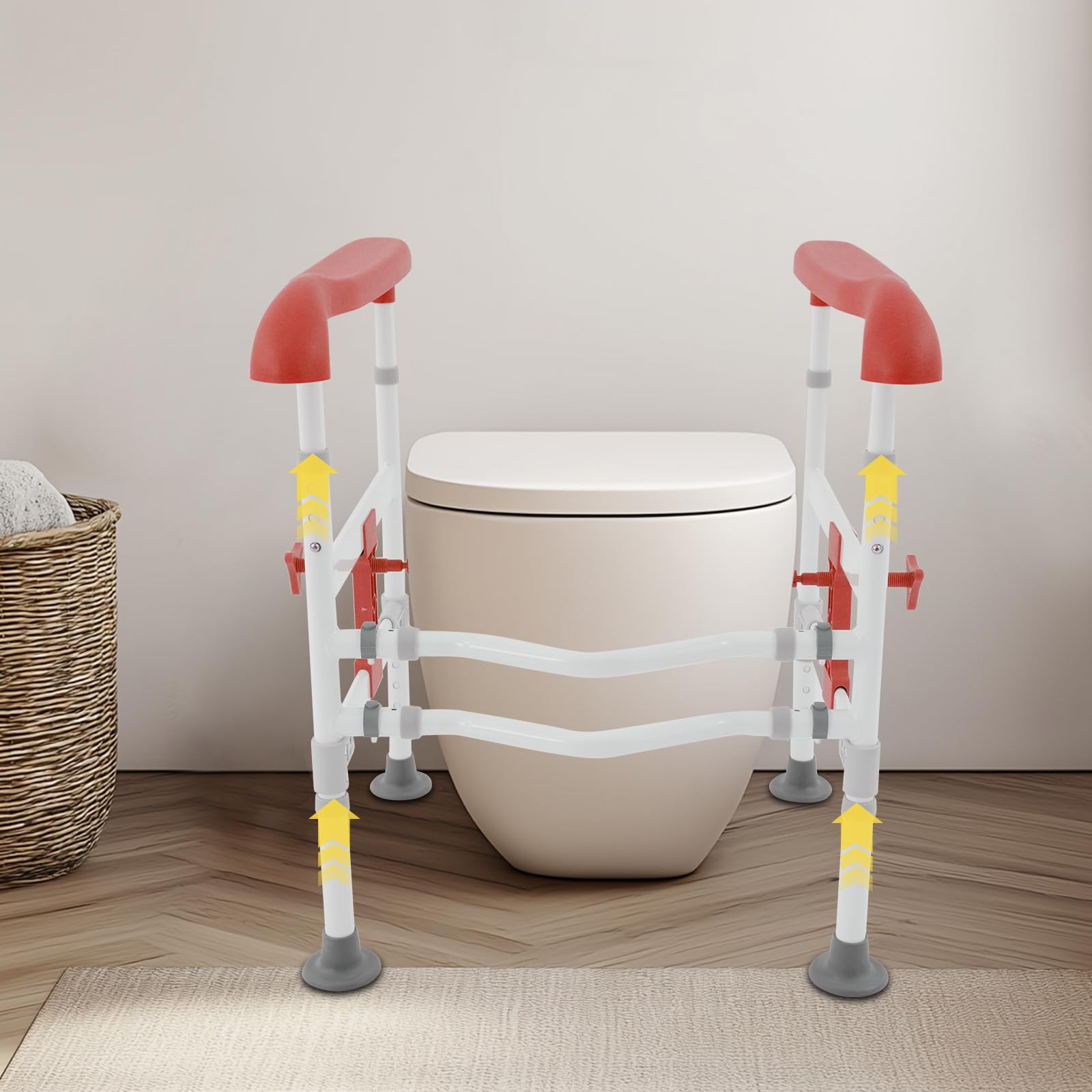 Rialzo per WC con braccioli, supporto per il sedile del WC, supporto per il sedile del WC, regolabile in altezza, robusto telaio di sicurezza per WC