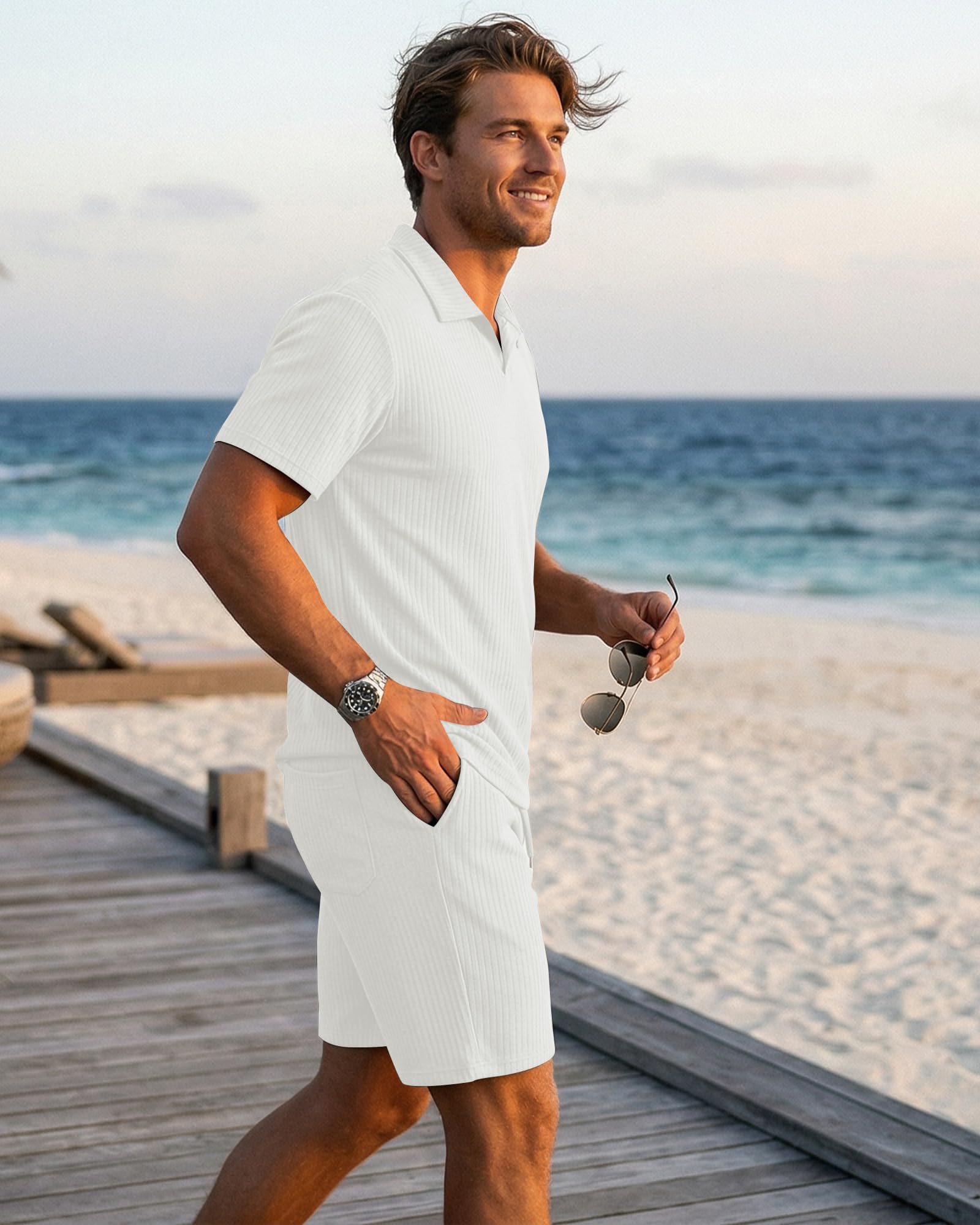 YAOHUOLE Vestito estivo da uomo, 2 pezzi, camicia e pantaloni, set da uomo, estivo, in lino