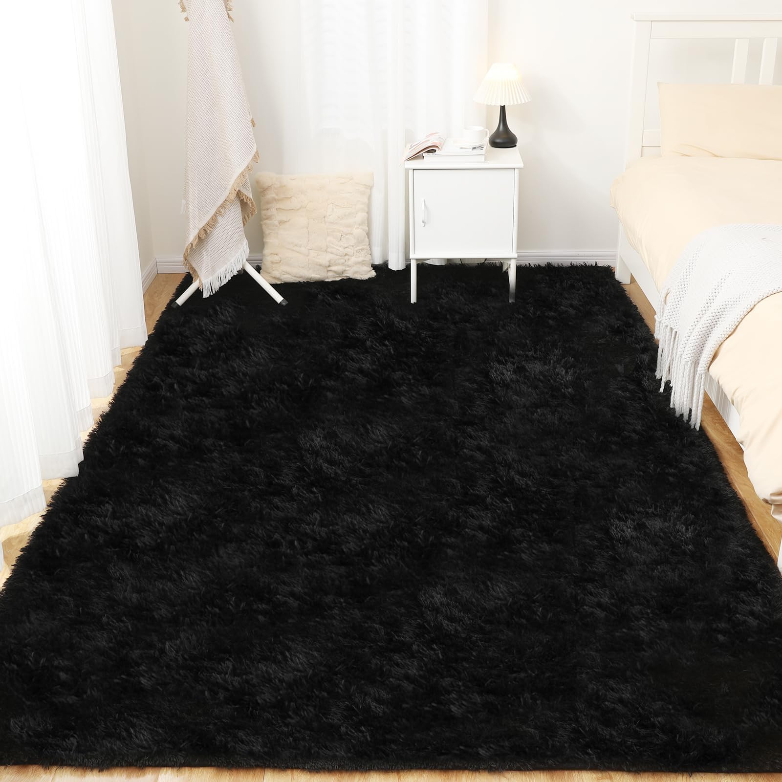 Hochflor Teppiche Wohnzimmer Flauschiger Weich, 240x340cm, Tie-Dye Hellgrau | Wohnzimmerteppich Waschbarer & Anti-Rutsch Modern Shaggy Teppich für Schlafzimmer, Kinderzimmer