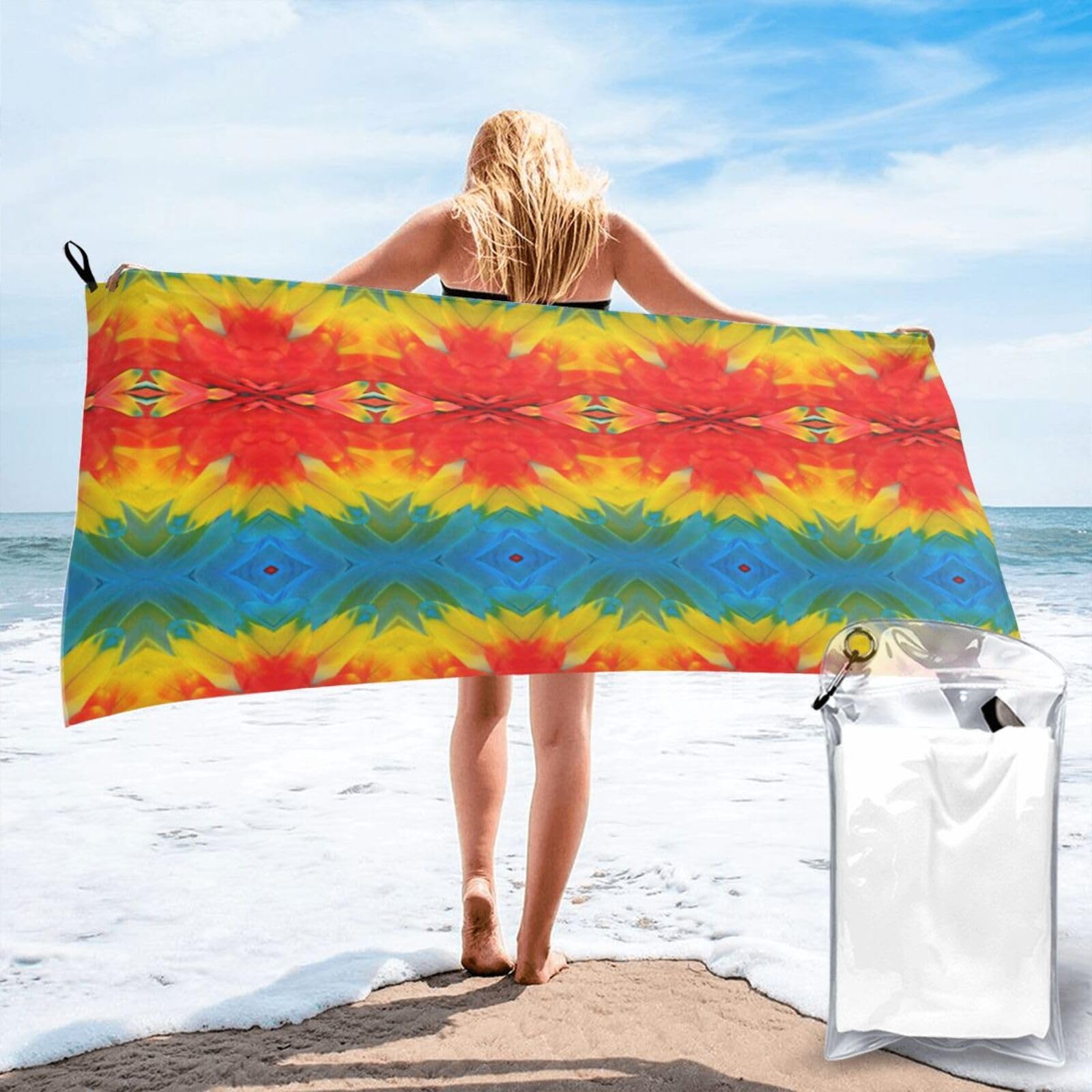 DIEzig Fantastic Parrot Feather Print Beach Towel Fast Dry Thin For Holiday Vacation Cruise Gym Swimmers