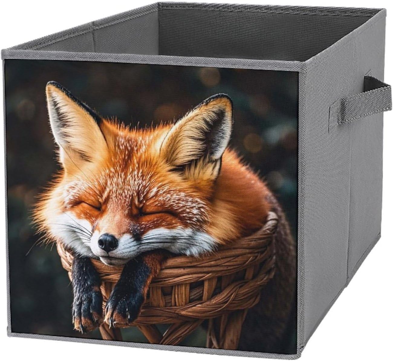 1PCS Foldable Storage Bins Funny Fox Creature Sleeping Printed Storage Boxes Large Capacity Storage Container With Handle Storage Cubes for Playroom Office Home Organization