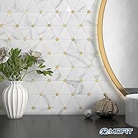 Vista 3 de MOFIT - Azulejo de pared en muro para cocina, azulejos autoadhesivos para pared de baño, impermeables, paneles de mosaico 3D de metal y mármol
