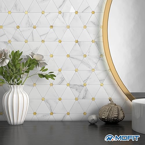 Miniatura 3 de MOFIT - Azulejo de pared en muro para cocina, azulejos autoadhesivos para pared de baño, impermeables, paneles de mosaico 3D de metal y mármol,