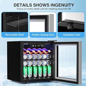 Kismile 1.3 Cu.Ft Beverage Refrigerator, 12 Bottles 50 Cans Beverage Fridge