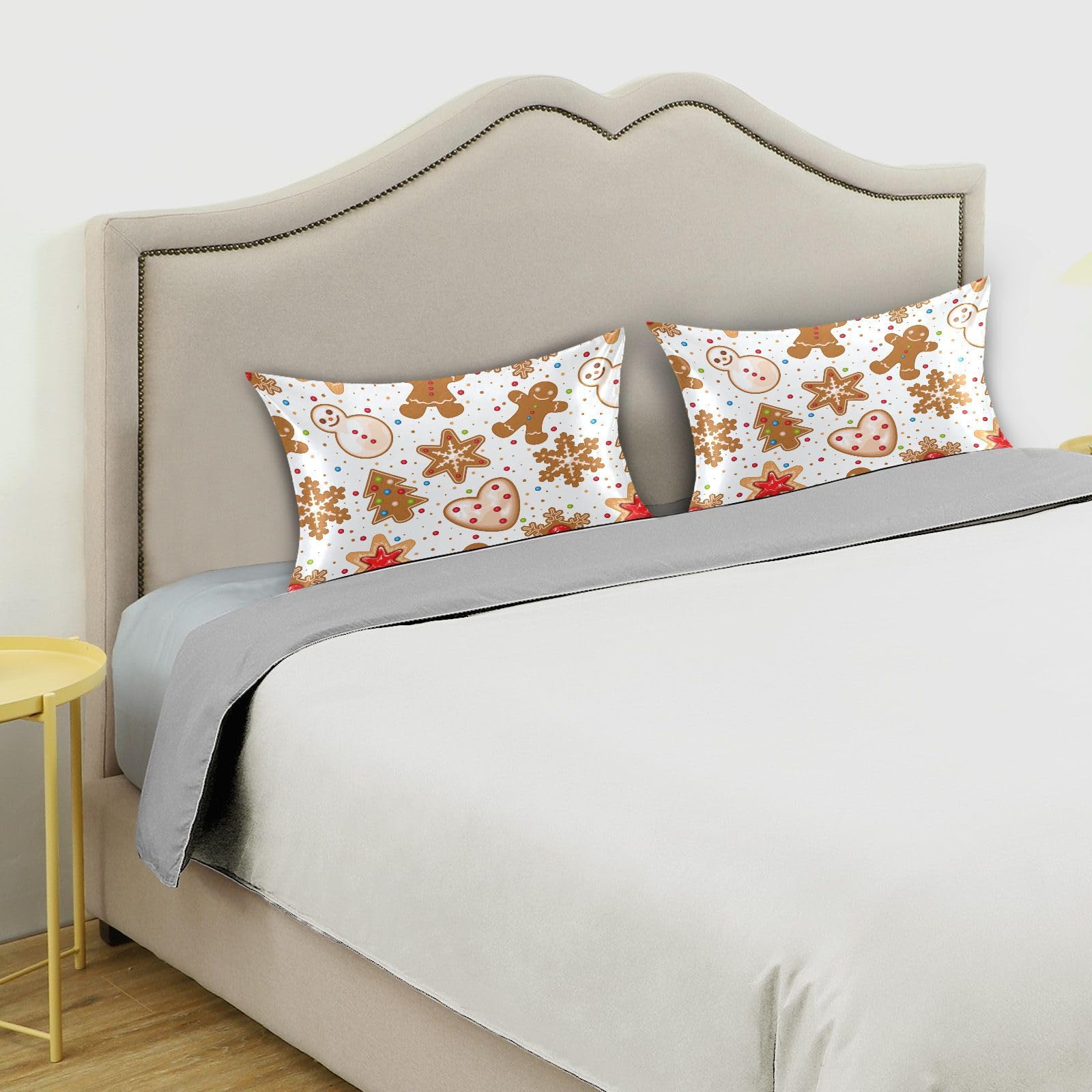 Dalzium Christmas Satin Pillowcase King Size - Gingerbread House Print, Envelope Closure, Hair & Skin Friendly