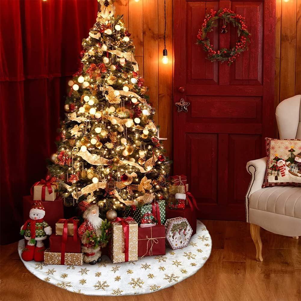 Jupe de sapin de Noël ronde de 120 cm - Grande fourrure - Support de sapin de Noël - Décoration de sapin de Noël