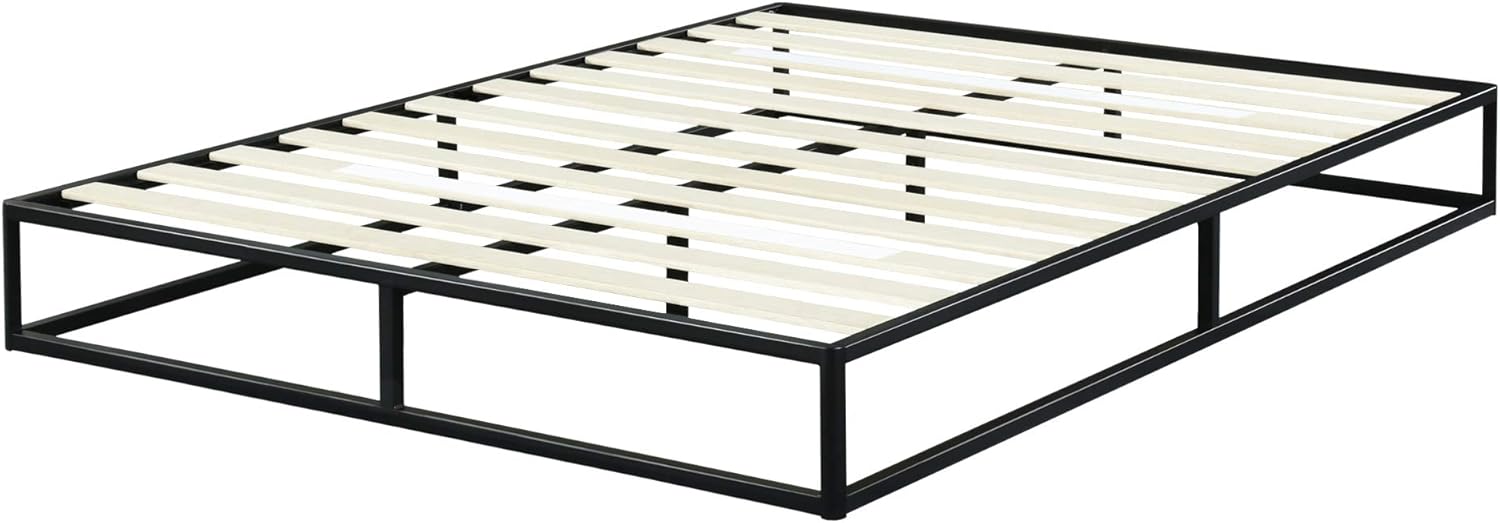 PrimaSleep 9 Inch Modern Metal Bed Frame/Mattress Foundation/Wood Slats/No Box Spring Needed/Sturdy/Full Size/Black