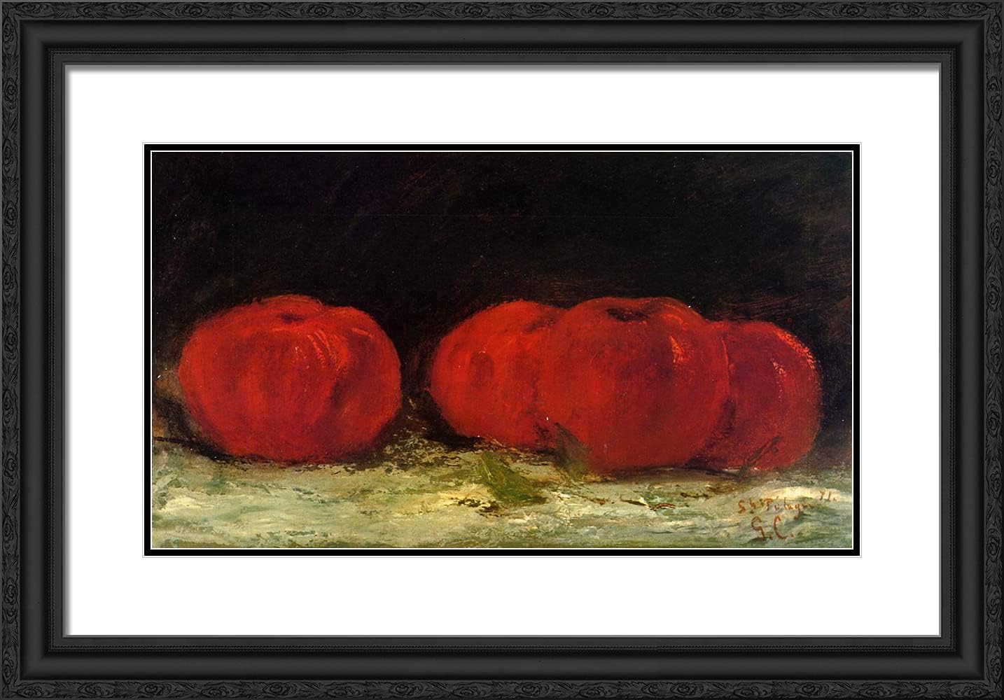 ArtDirect Courbet, Gustave 24x17 Black Ornate Framed Art Print with Double Matting Titled: Red Apples