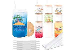 Sublimation Glass Can Cups with Bamboo Lids and Straws