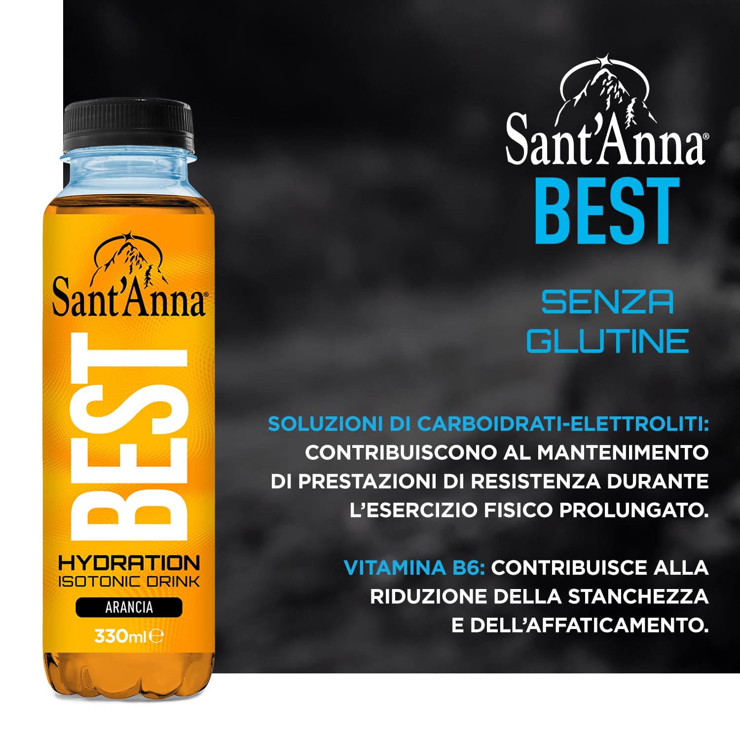 Sant’Anna BEST all'Arancia in bottiglie da 330 ml | Bevanda isotonica idratante per sportivi non gassata | Senza glutine con Vitamina B6