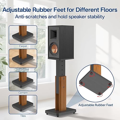 Miniatura 7 de Par de soportes de altavoces de altura ajustable para la mayoría de monitores de estudio y soportes de altavoces, soportes de altavoz de grano de