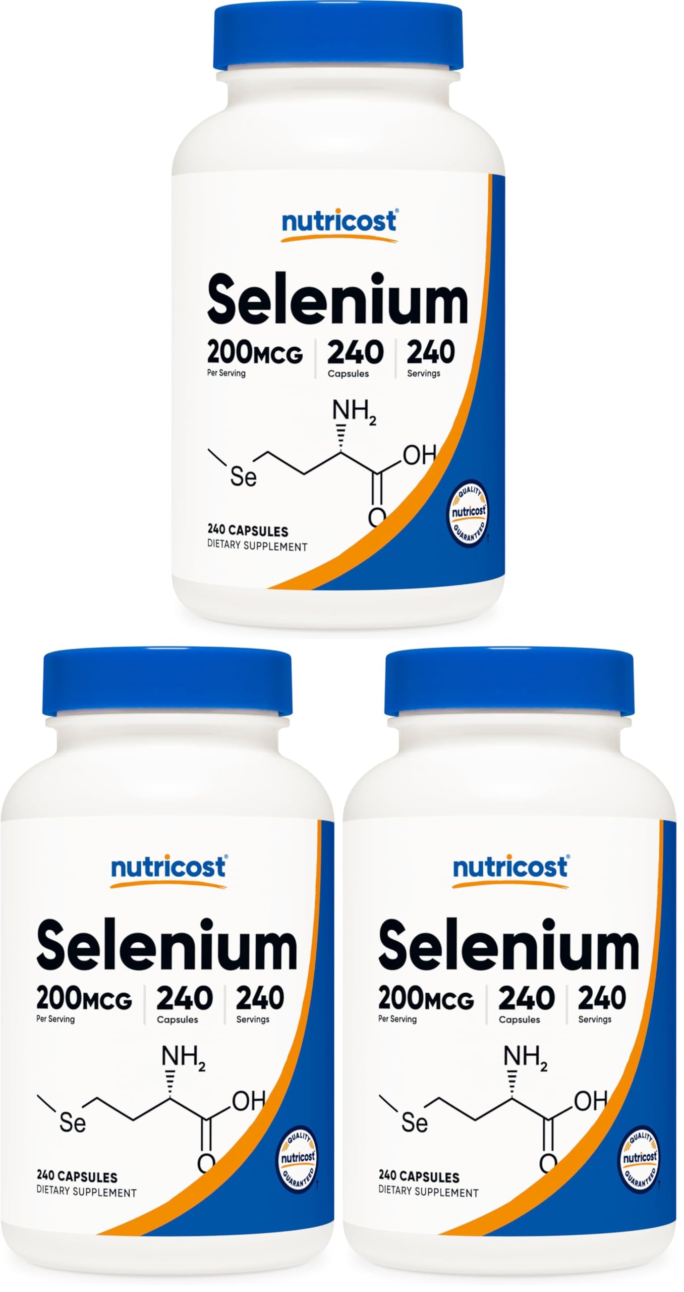 Nutricost Selenium 200mcg, 240 Vegetarian Capsules, Non-GMO, Gluten Free L-Selenomethionine (Pack of 3) 240 Count (Pack of 3)