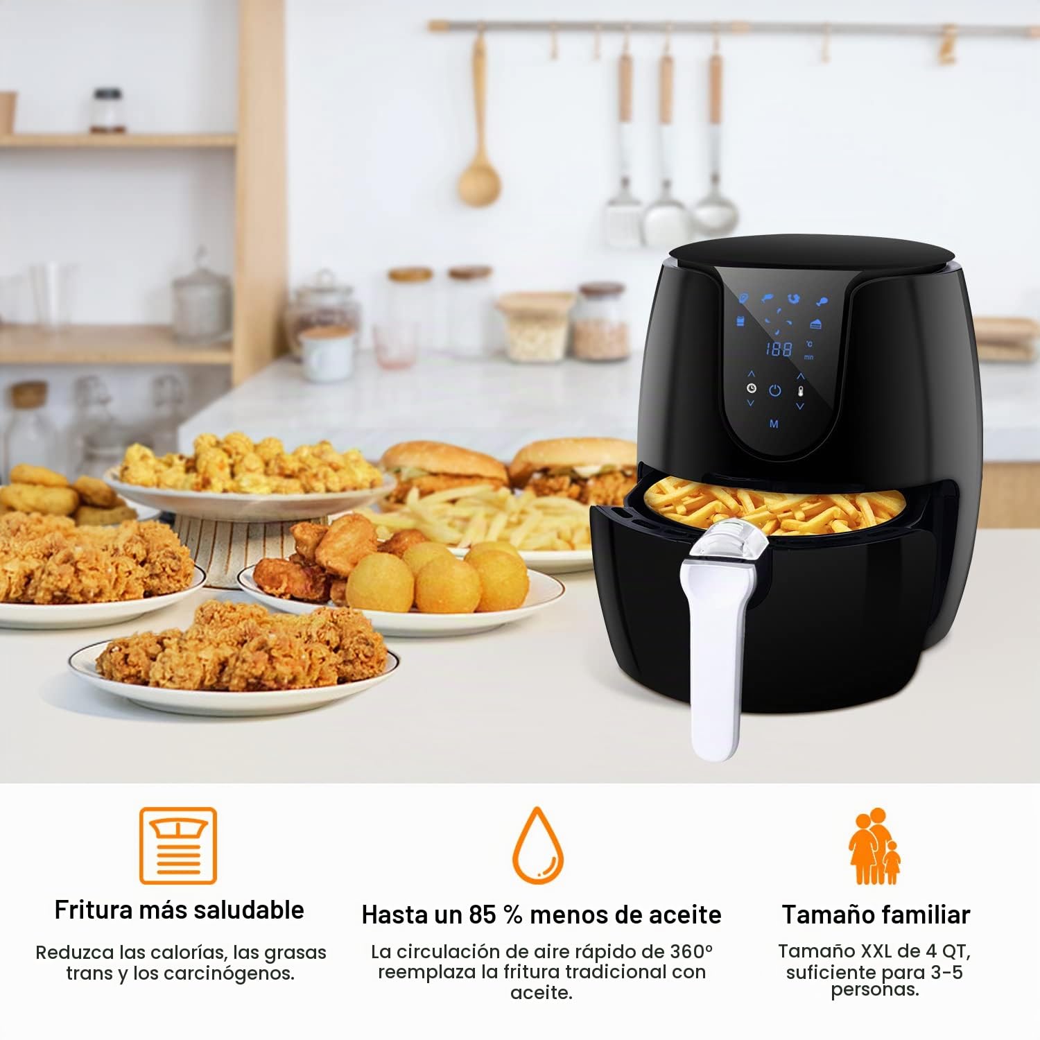 Vpcok Direct Freidora sin Aceite, 3,5L Freidora de Aire Caliente con 6 Programas, Air Fryer con Temperatura y Temporizador Ajustable, Cesta Antiadherente, Libre de BPA