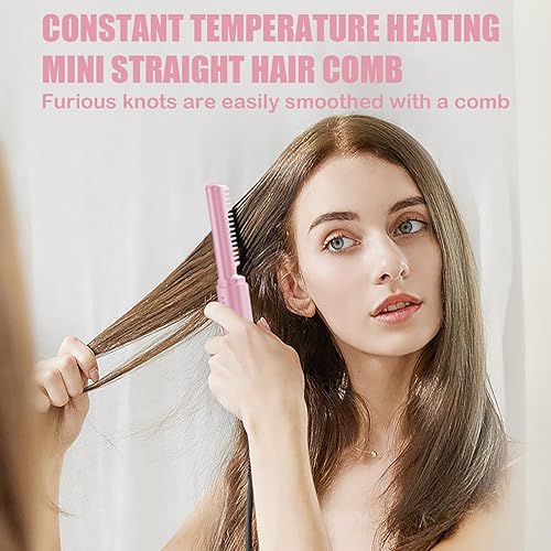 Miniatura 6 de Mini alisadora de pelo recargable Cepillo alisador inalámbrico Tres ajustes de temperatura Plancha caliente Peine caliente Recargable USB Plancha de