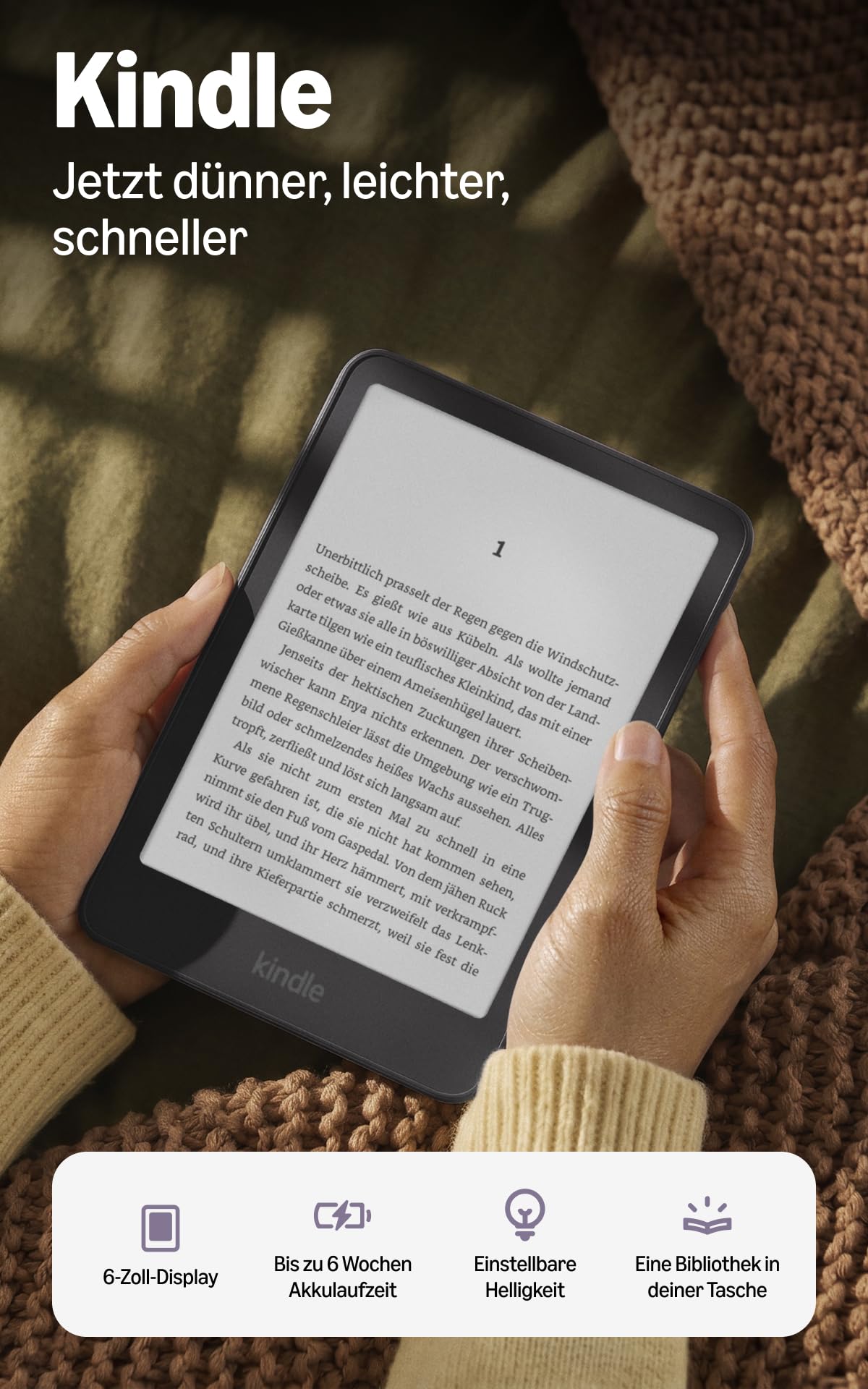 Amazon Kindle 16 GB (Neueste Generation), jetzt dünner, leichter und schneller, 6-Zoll-Display, mit Werbung - Graphit – Ansicht 2