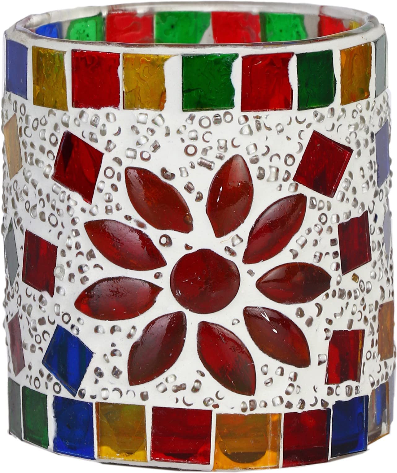 1st Time Candle & Tea Light Holder Decorated with Glass Chips, Colorful Lighting Effects, Pack of 2 Model No- 9 3