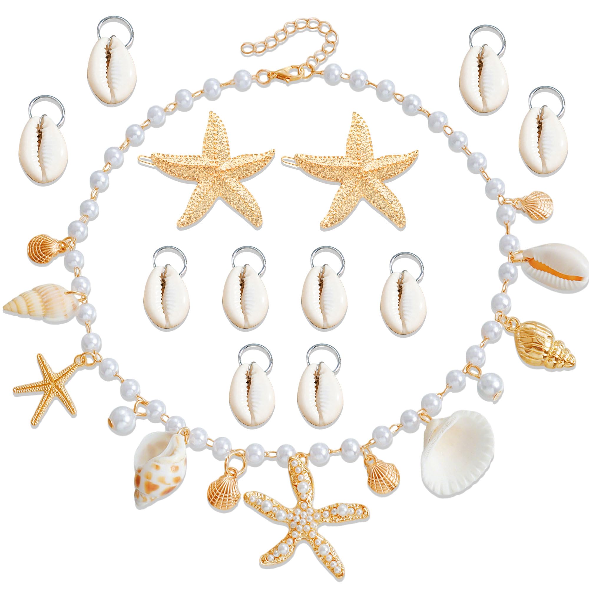 JeVenis Starfish Earrings Necklace Bracelet Hair Clip Mermaid Costume Beach Accessories for Women Seashells Starfish Pearl Summer Beach Gifts for Women
