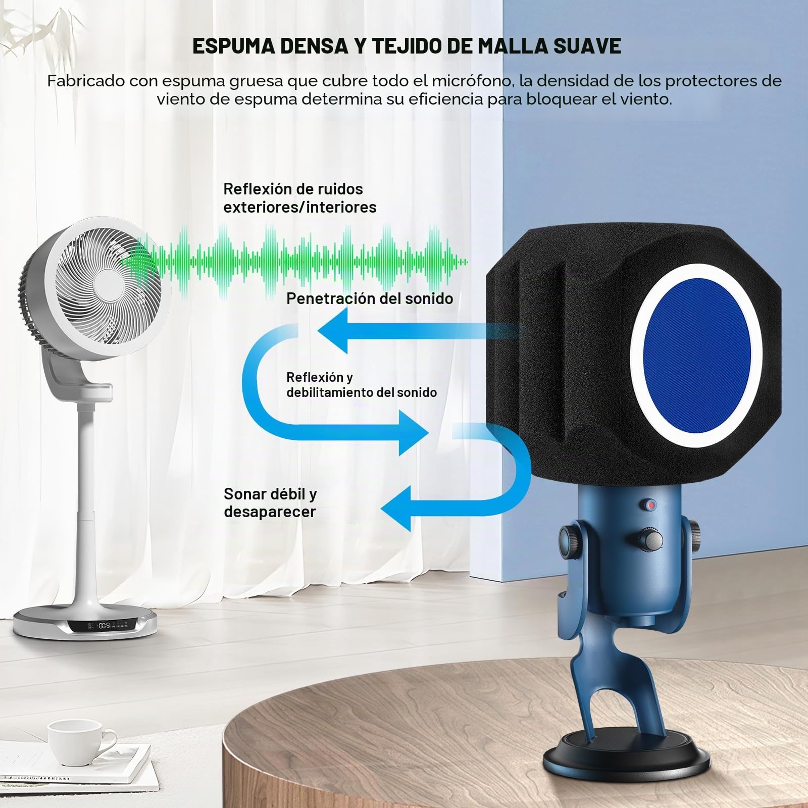 GDPONRM Pantalla Antiviento para Micrófono Filtro Pop Bola de Aislamiento, Acústica para Estudios de Grabación Mic, Espuma Absorbente de Sonido Diseño de Sellado de Cinco Lados para Reducir