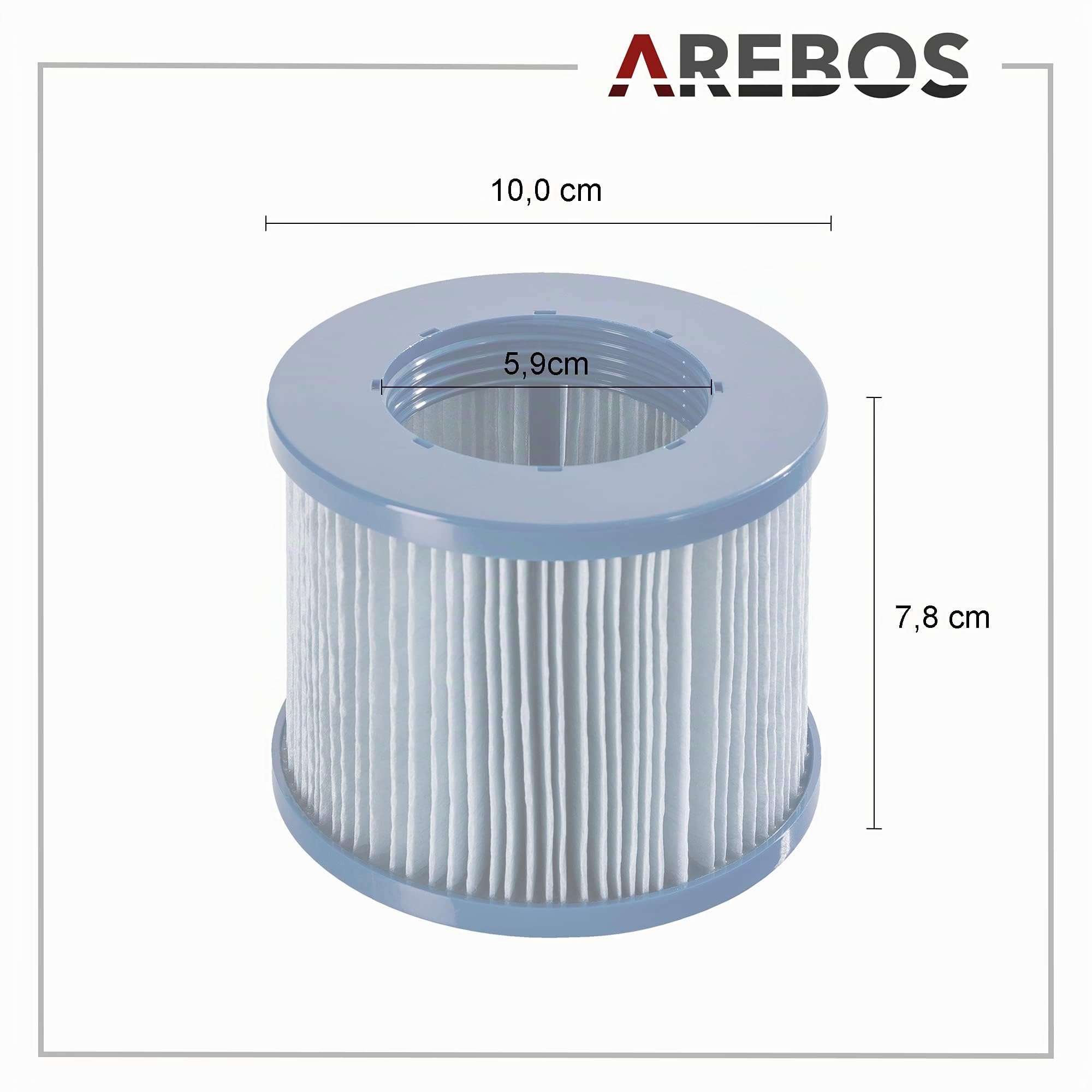 AREBOS Flowclear Cartouches | Filtre de Piscine | 6X Cartouches de Filtre Spa Hot Tubs | Filtre antimicrobien | Bleu