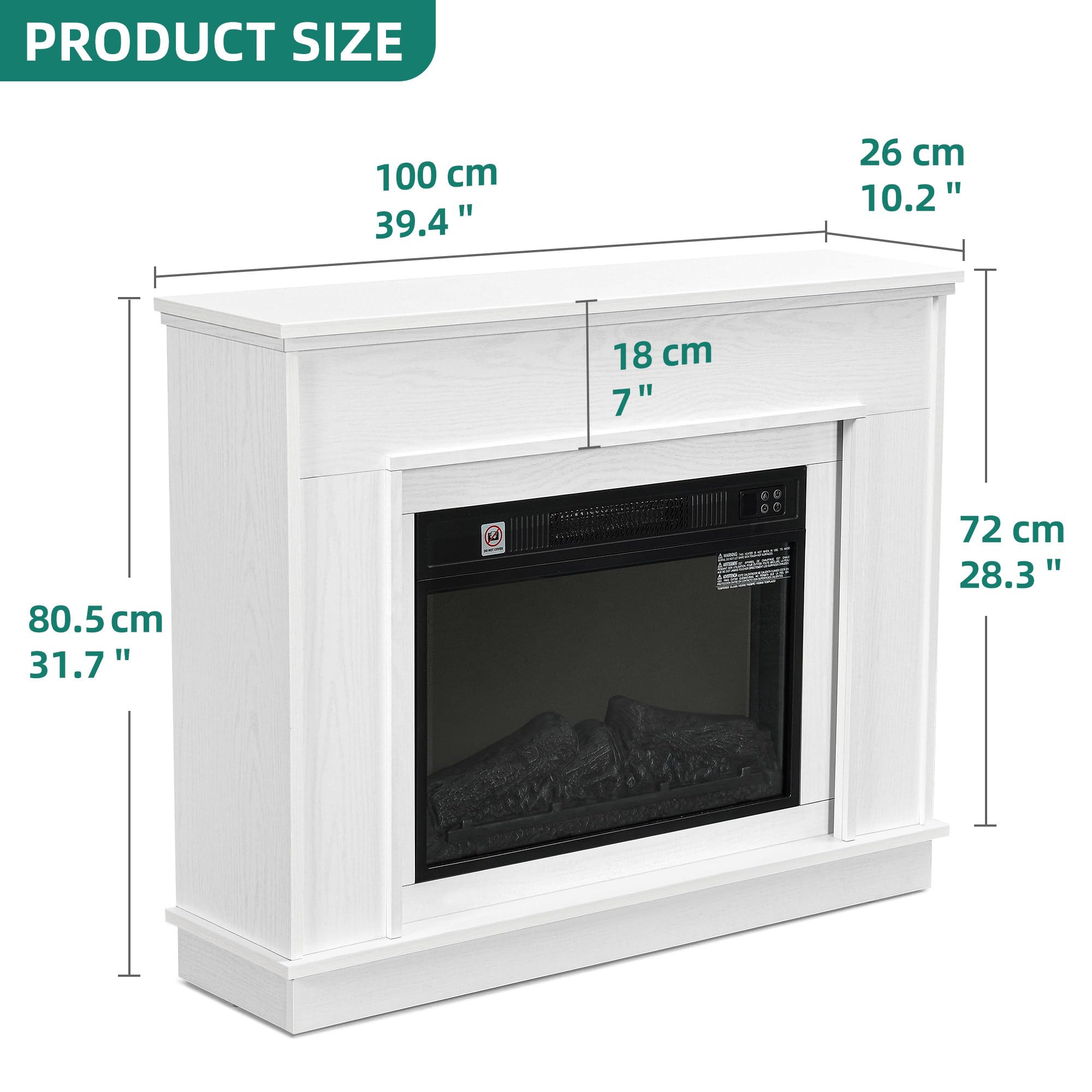 YITAHOME Elektrokamin, 23inch Realistischer 3D Flammeneffekt Erwärmungsfreistehender Elektrischer Kamin mit Timer und 24-Farb-LED-Lichtband und Fernbedienung
