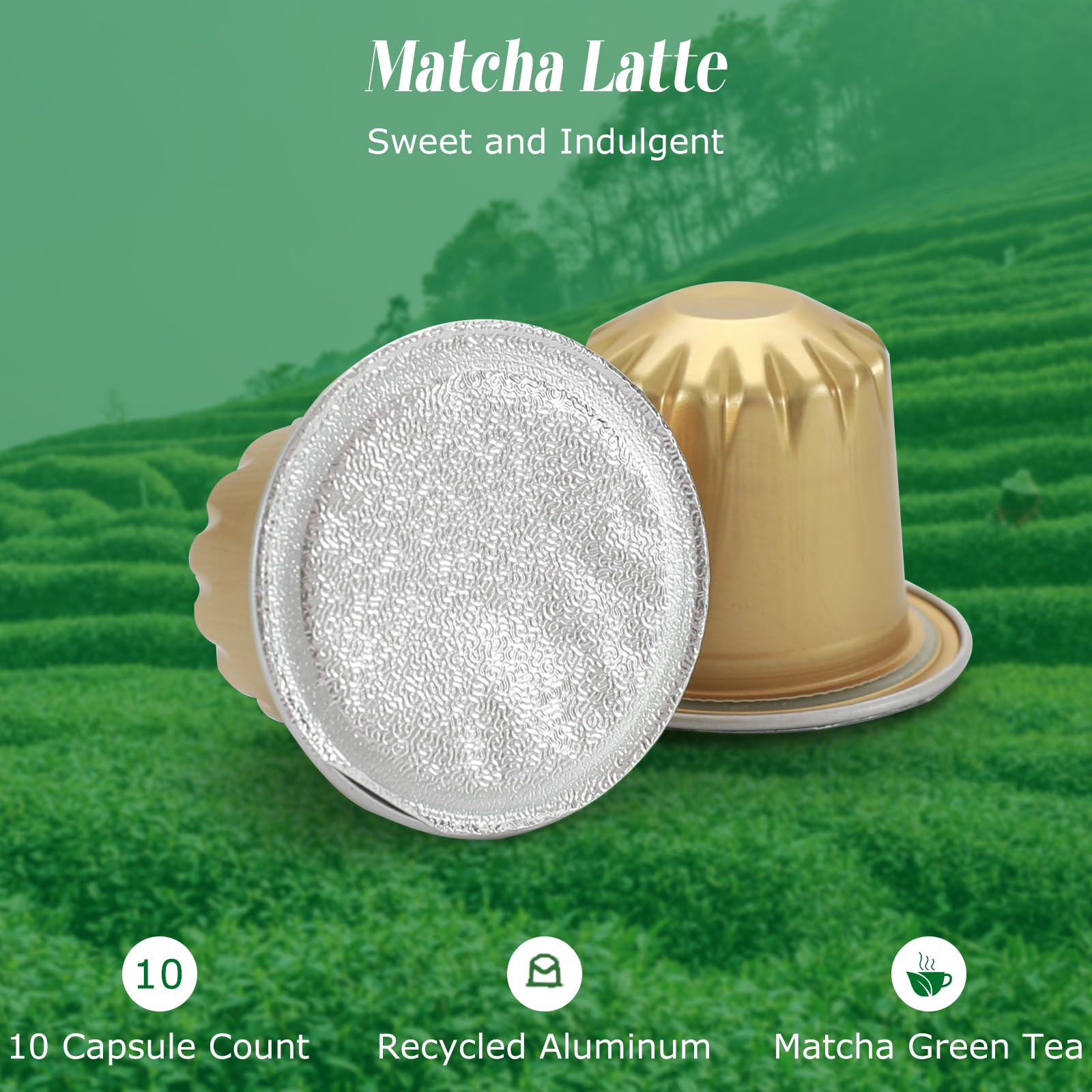 Eastsign Sweetened Matcha Latte Pods Compatible with Nespresso Creamy Convenient 10 Recyclable Capsules — view 5