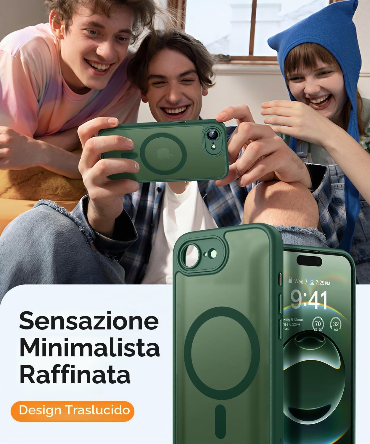 CANSHN Magnetica Cover per iPhone 16e/iPhone 17e(6.1 Pollici),Compatibile con MagSafe, [Protezione Completa Della Fotocamera] Custodia Traslucida Opaca Protettiva Sottile Antiurto,Verde Profondo