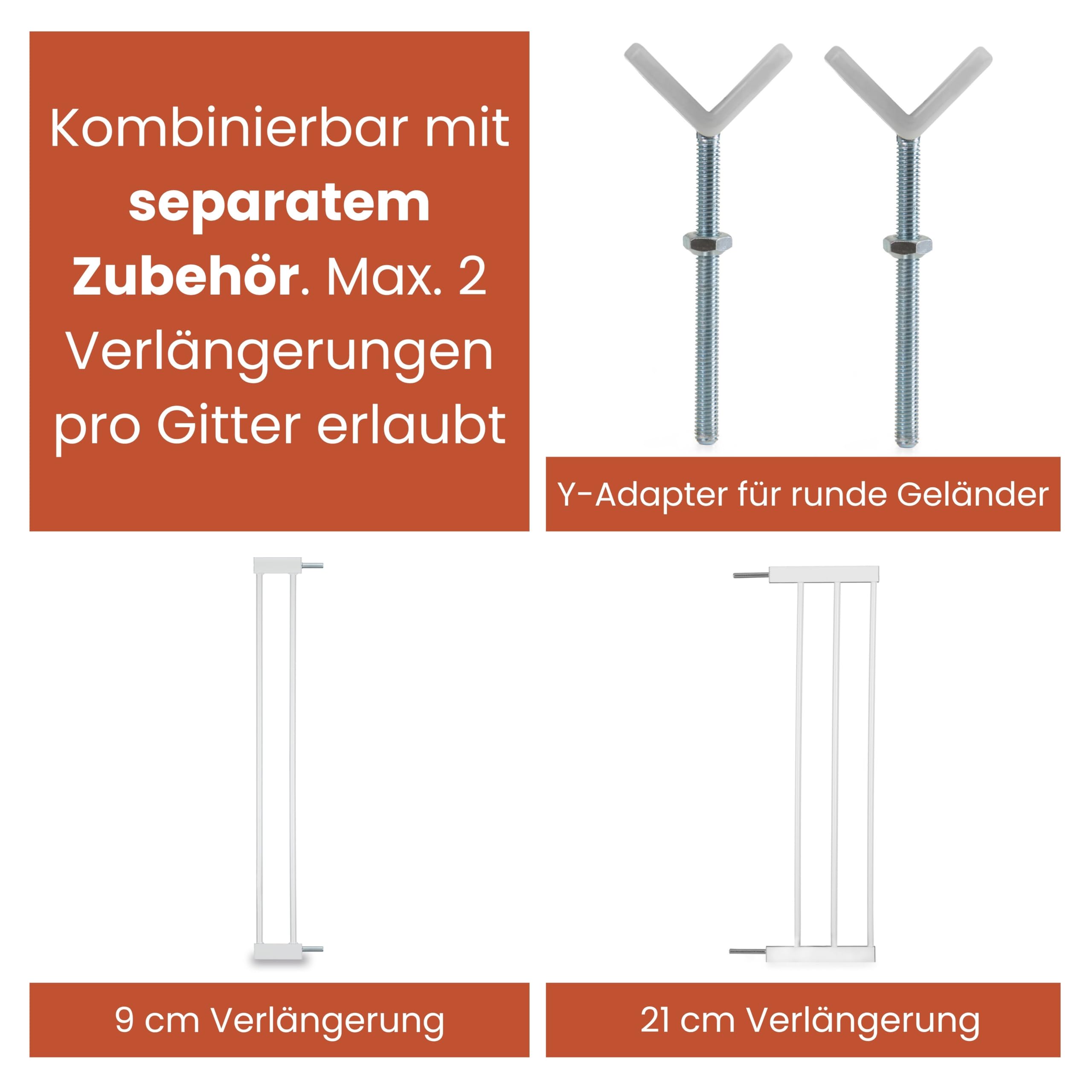 Hauck Standard Türschutzgitter ohne Bohren mit 21 cm Verlängerung, Weiß, verstellbar 96-101 cm, Einhand Öffnung, für Kinder & Hunde