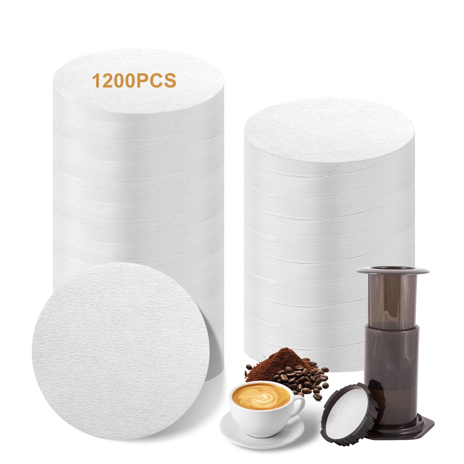 1200 PCS Coffee Filter Papers for AeroPress Original/Go/Clear & Bialetti Moka Pot, 64mm / 2.5" Disposable White Round Filter Paper, Replacement Paper Filters Microfilters Authentic Taste