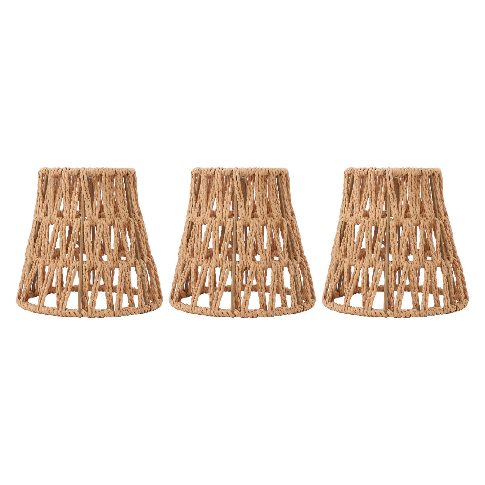 3 Pack Rattan Lamp Shade E14 Bulb Clip On Woven Lampshade 3.5 Top X 5.5 Bottom Small Boho Lamp Shades for Chandelier Pendant Light Wall Sconces