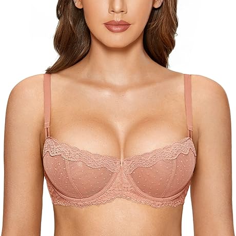 Women's Sexy Lace Bra Underwire Balconette Unlined Demi Sheer Plus Size