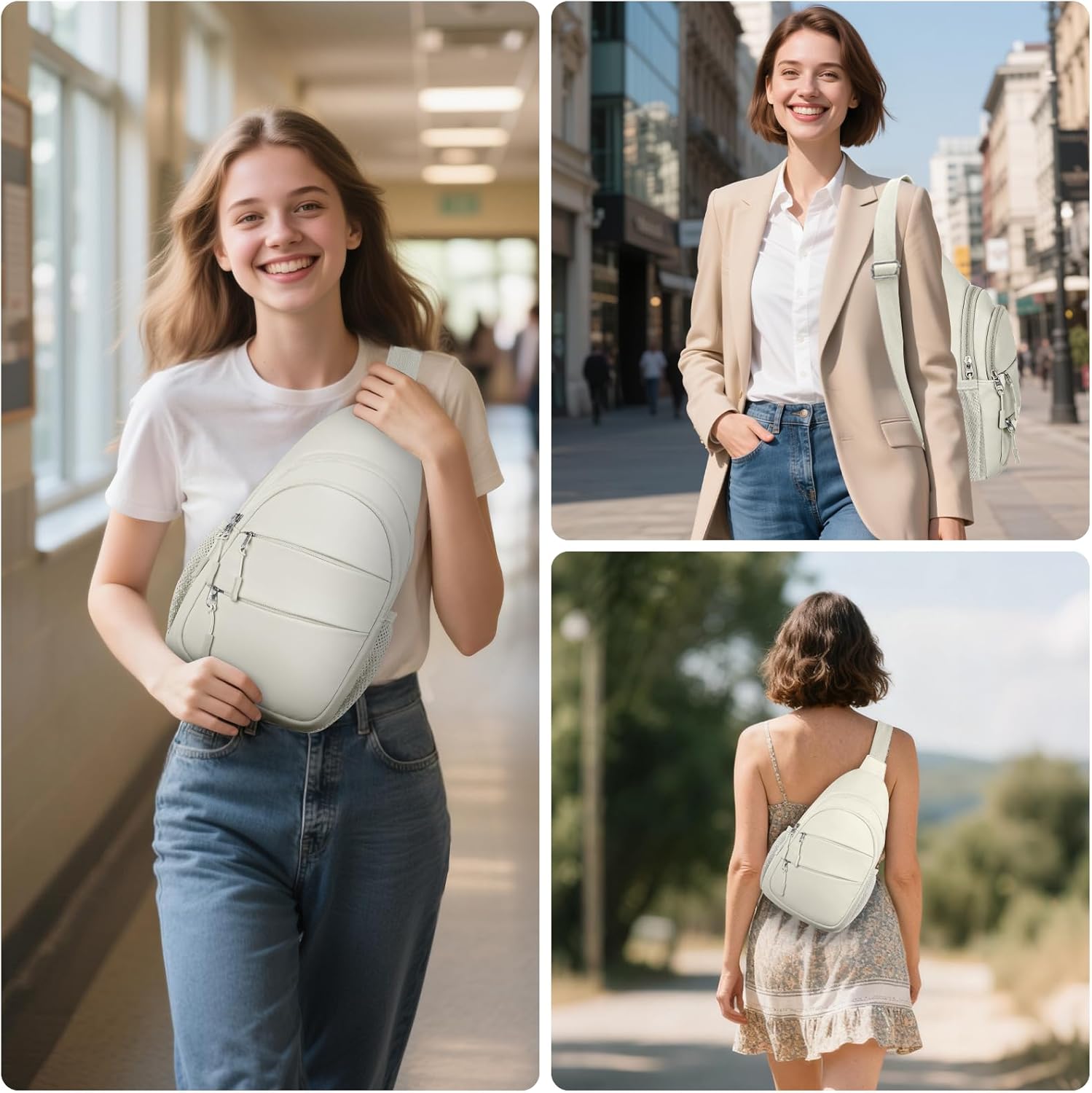 Tuwubi Crossbody Bags for Women, Sling Bag for Men, Small Hiking Backpack Anti Theft Lightweight for Outdoors Travel (L, Beige) - Image 2