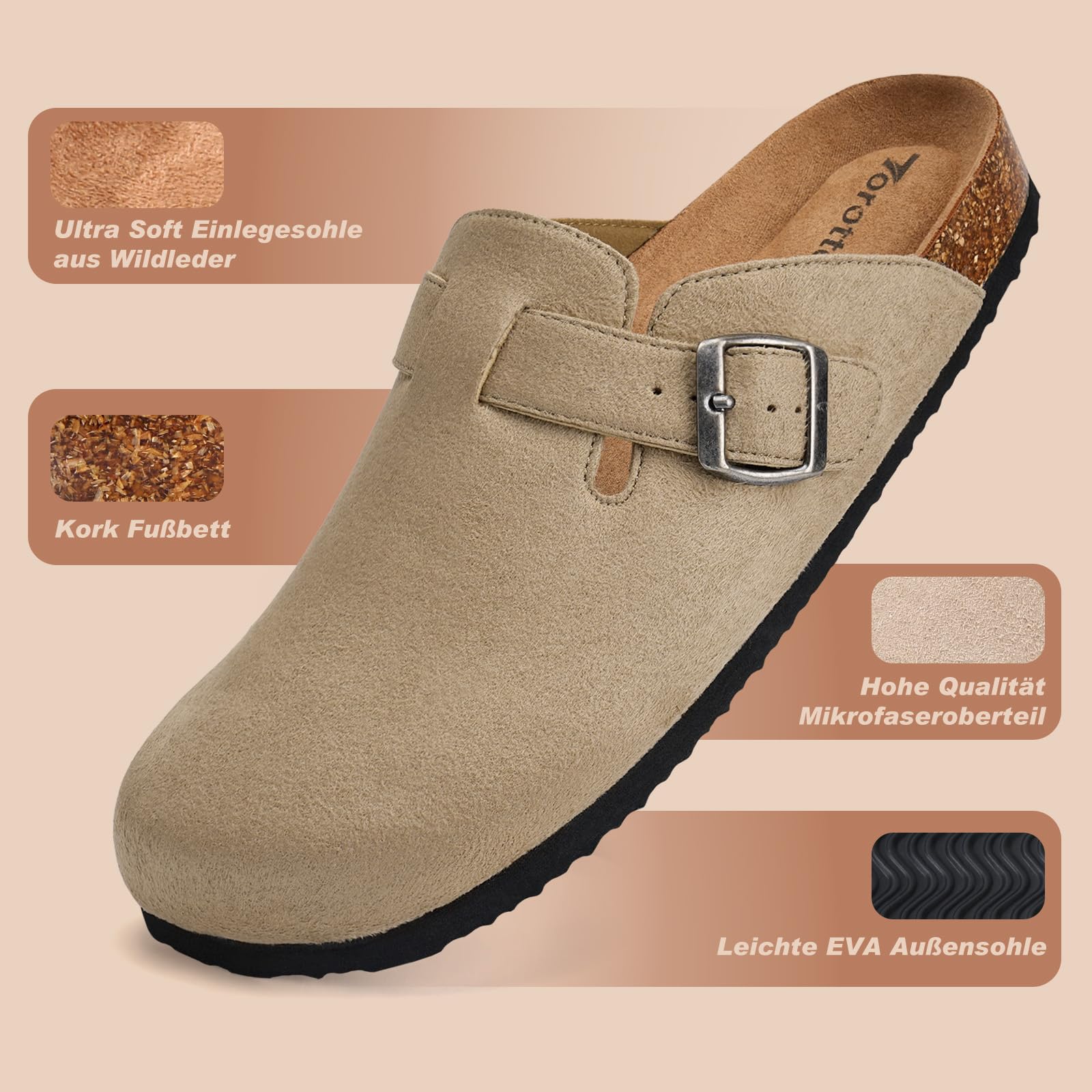 Zuecos Mujer Plantilla de Corcho Zapatillas de Estar por casa para cómodas Fieltro Suela Antideslizante