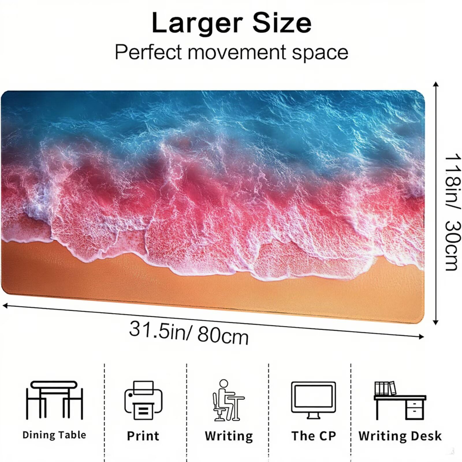Różowa podkładka pod mysz XXL 1500 x 800 x 3 mm plaża pod ręką akcesoria biurowe antypoślizgowa gumowa podstawa i zszyte krawędzie podkładka pod mysz dla graczy do dekoracji biura dekoracyjnego