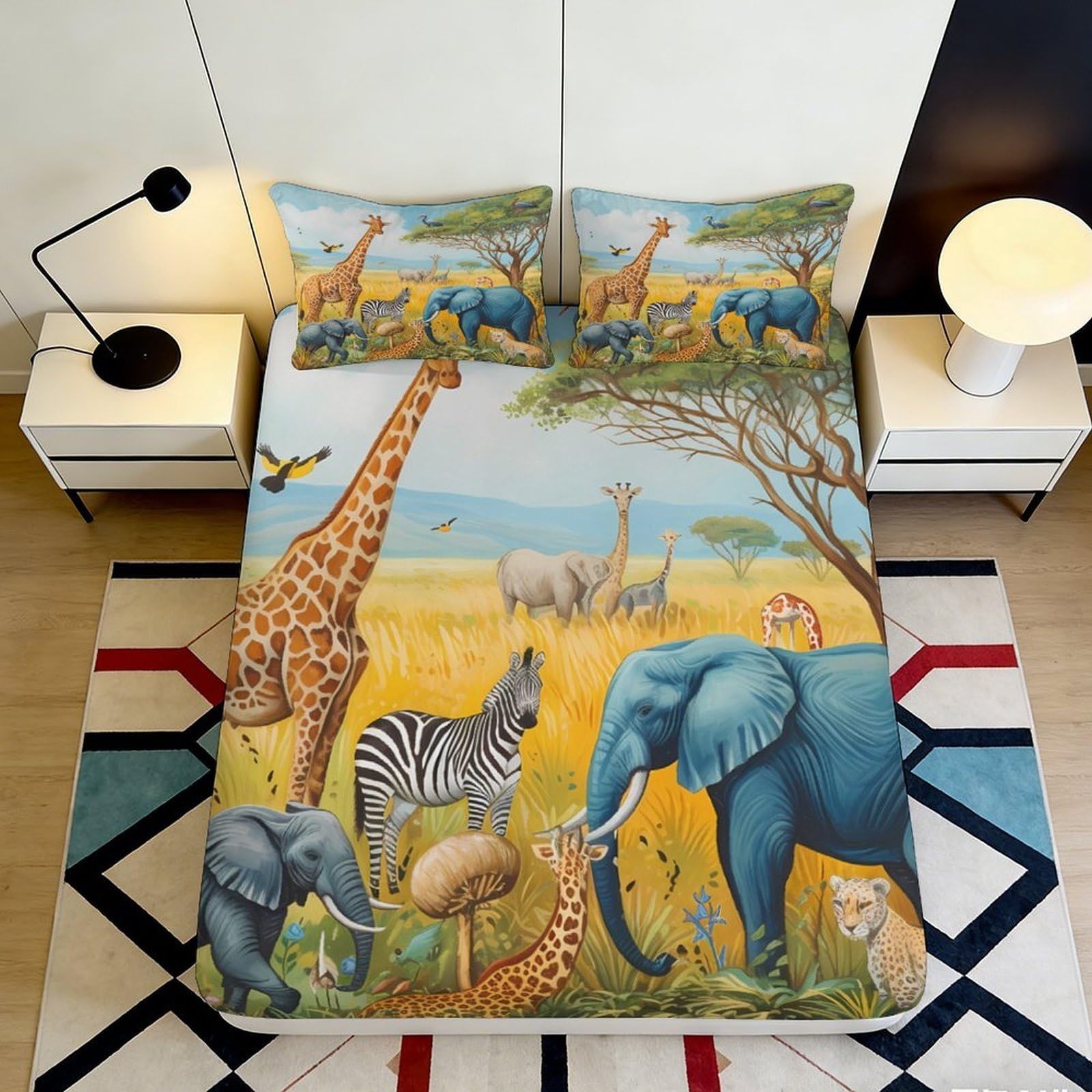 Jqzkxnhpbr Style-3 3D Printed Safari Wildlife Fitted Sheet Microfiber Soft Animal Scene Mattress Cover For Bedroom Guest Room Decor 90X200x25cm