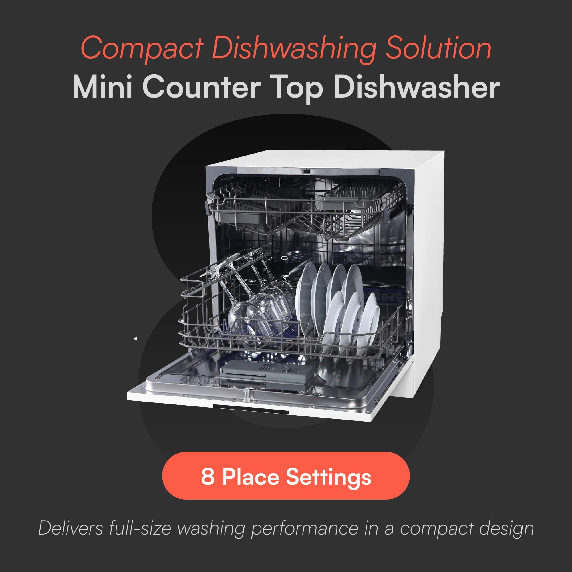Cookology CTTD8WH Mini Counter Top Dishwasher in White - Compact & Portable - Tabletop Small Appliance - 8 Settings - 8 Wash Cycles - ECO Friendly Mode — view 2