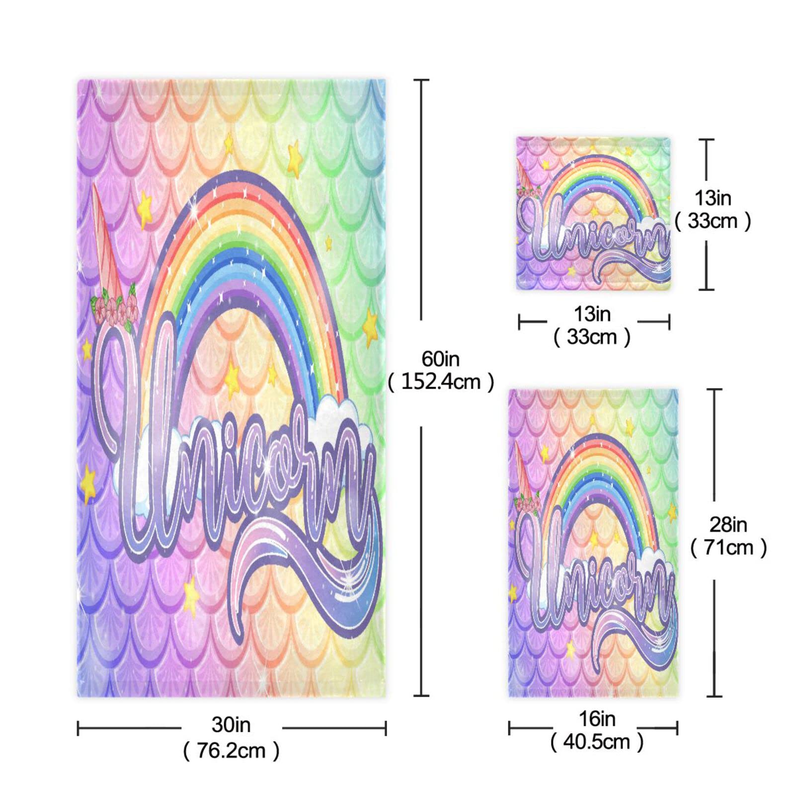 Unicornios Arcoíris Sirenas Lindas Juego de Toallas para Baño Playa 100% Algodón de Piscina Toalla (1 Toalla de Baño y 1 Toalla de Mano y 1 Paño de Lavado) para Nadar Hotel Niñas Niños Niños