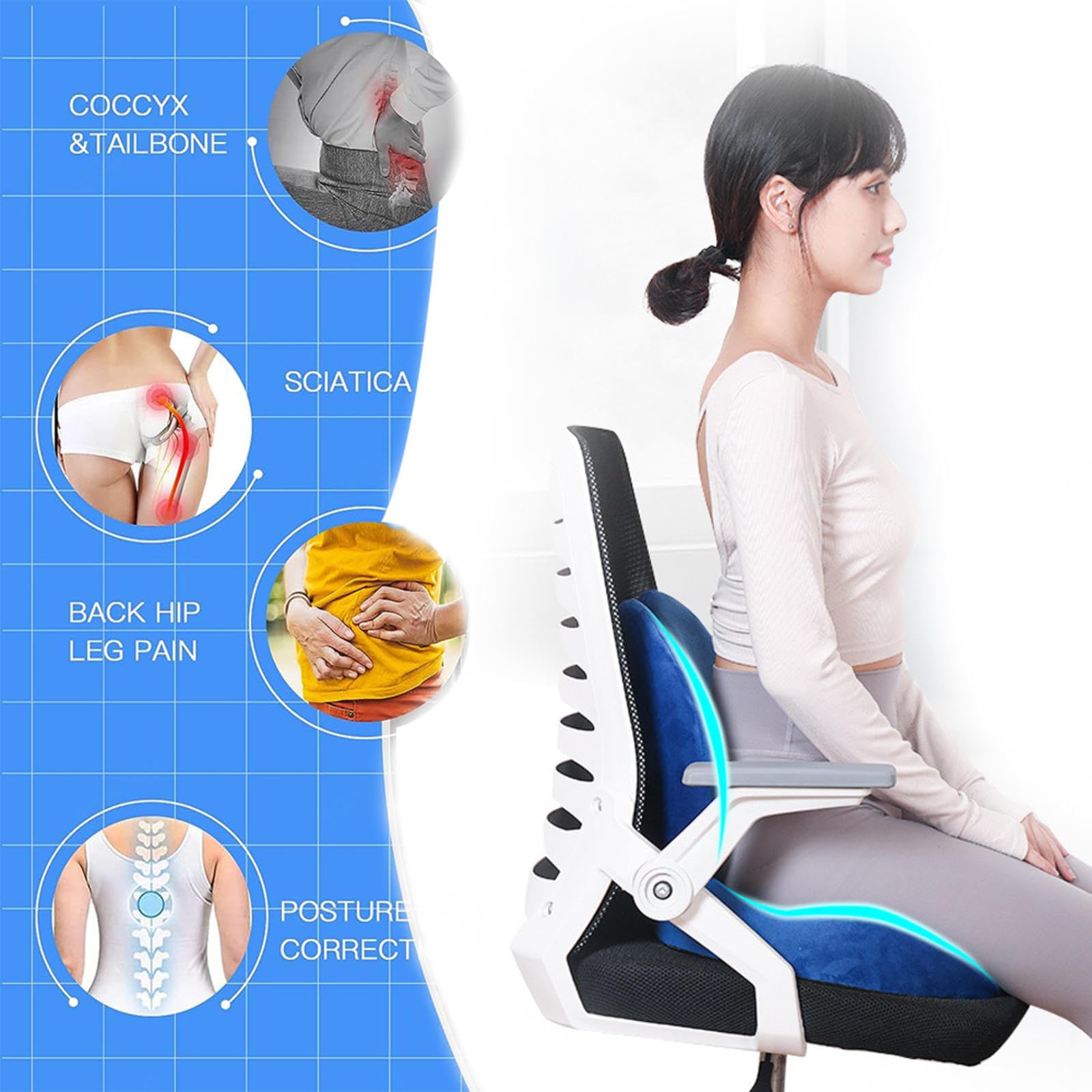 Anzhixiu Cuscino Ergonomico Per Sedia Da Ufficio – 3D A Forma Di U, Memory Foam, Supporto Per Fianchi E Cosce, Antiscivolo, Con Fodera Lavabile - 2