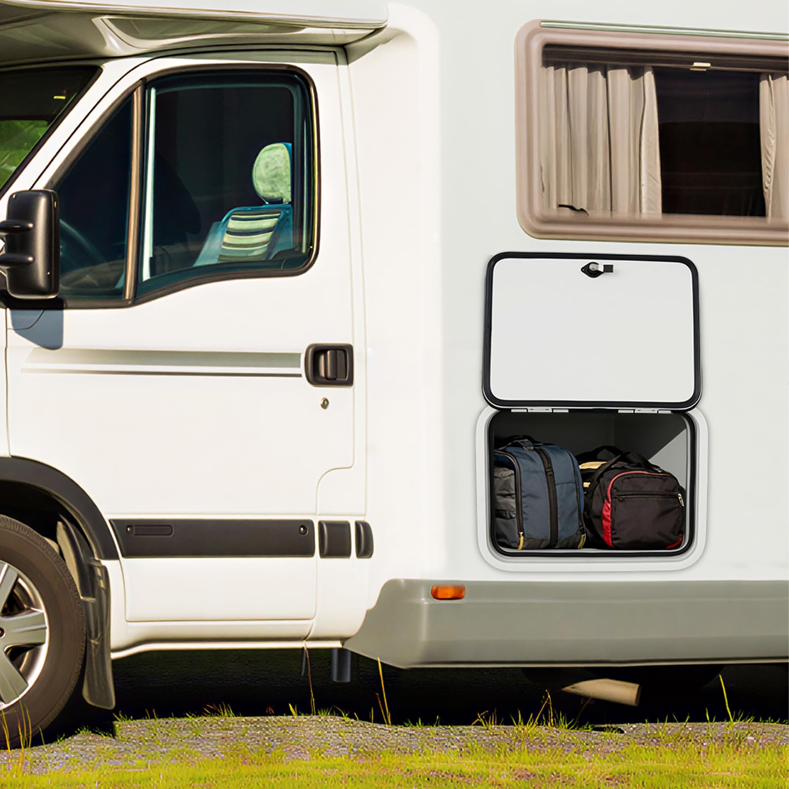 Wohnmobil Gepäcktür Tür 24"x18", Wohnmobil Fachtür mit Doppelschloss, Ladelukentür, Wohnmobiltür, Aluminiumlegierung Schutzstager Zugangstür, für Wohnmobile und Yachten (Weiß)