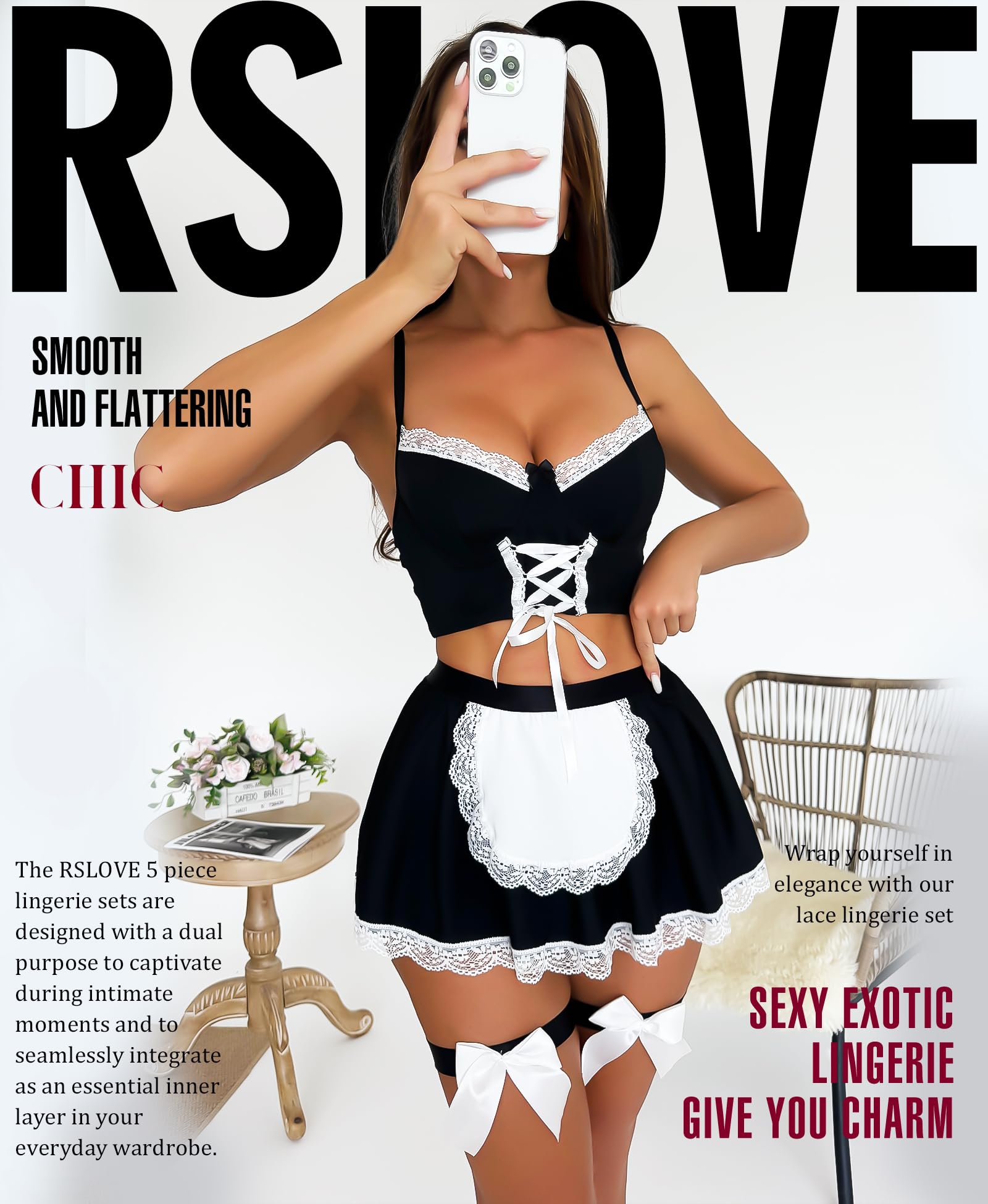 RSLOVE Ensembles de Lingerie Femme - Costumes de Femme de Ménage Sexy Robe de Nuit pour Halloween Cosplay