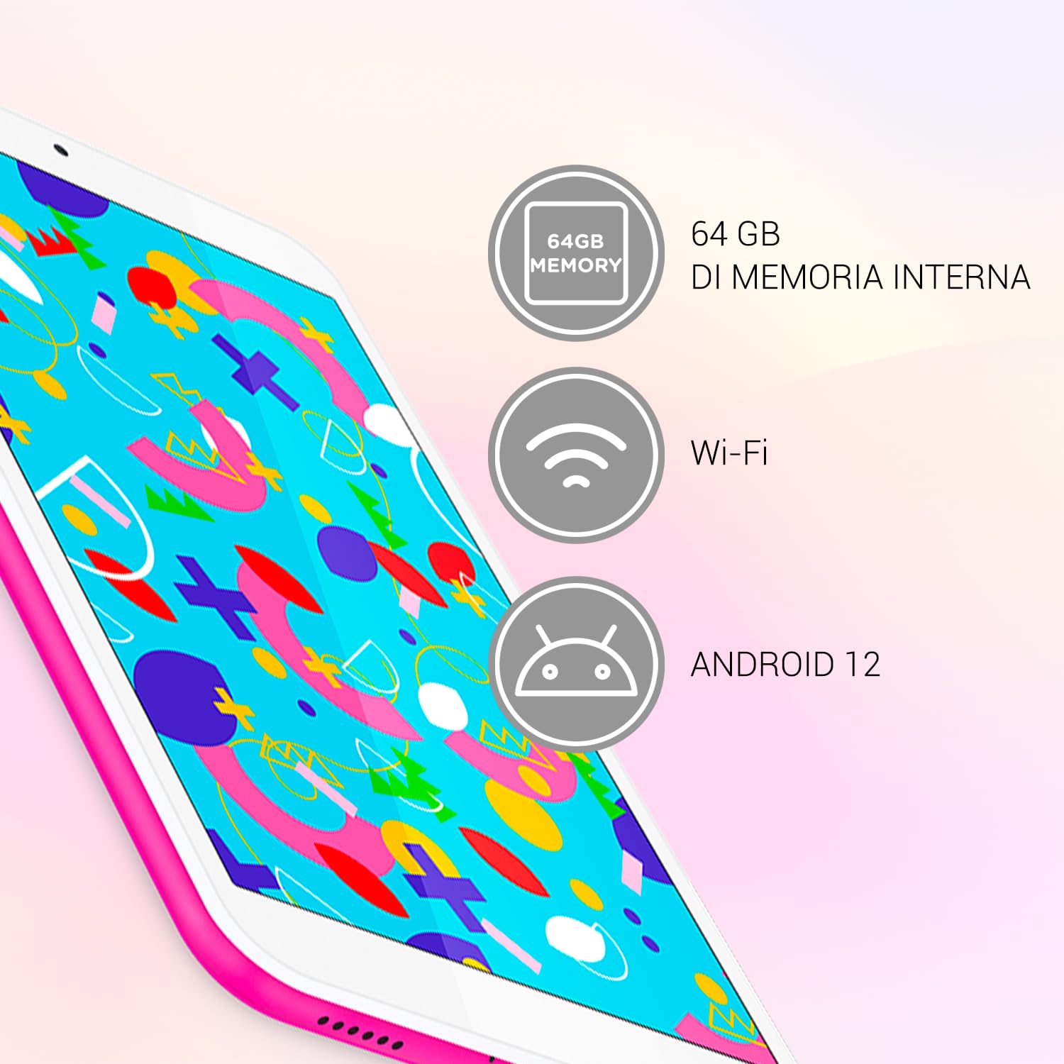 SPC Gravity 3 Mini – Tablet per bambini con schermo da 8”, parental control, 4GB di RAM, 64GB di memoria interna espandibile, batteria da 4.000 mAh, USB-C, Android 12 – Colore rosa