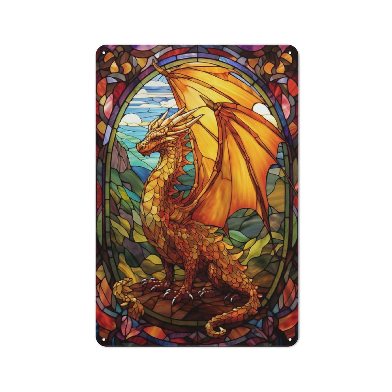 Junmoney Style-17 Metal Wall Art Sign With Golden Heaven Elder Dragon Design 30X20cm, Vintage Vintage Wall Decor For Living Room, Hallway, Kitchen Or Cafe
